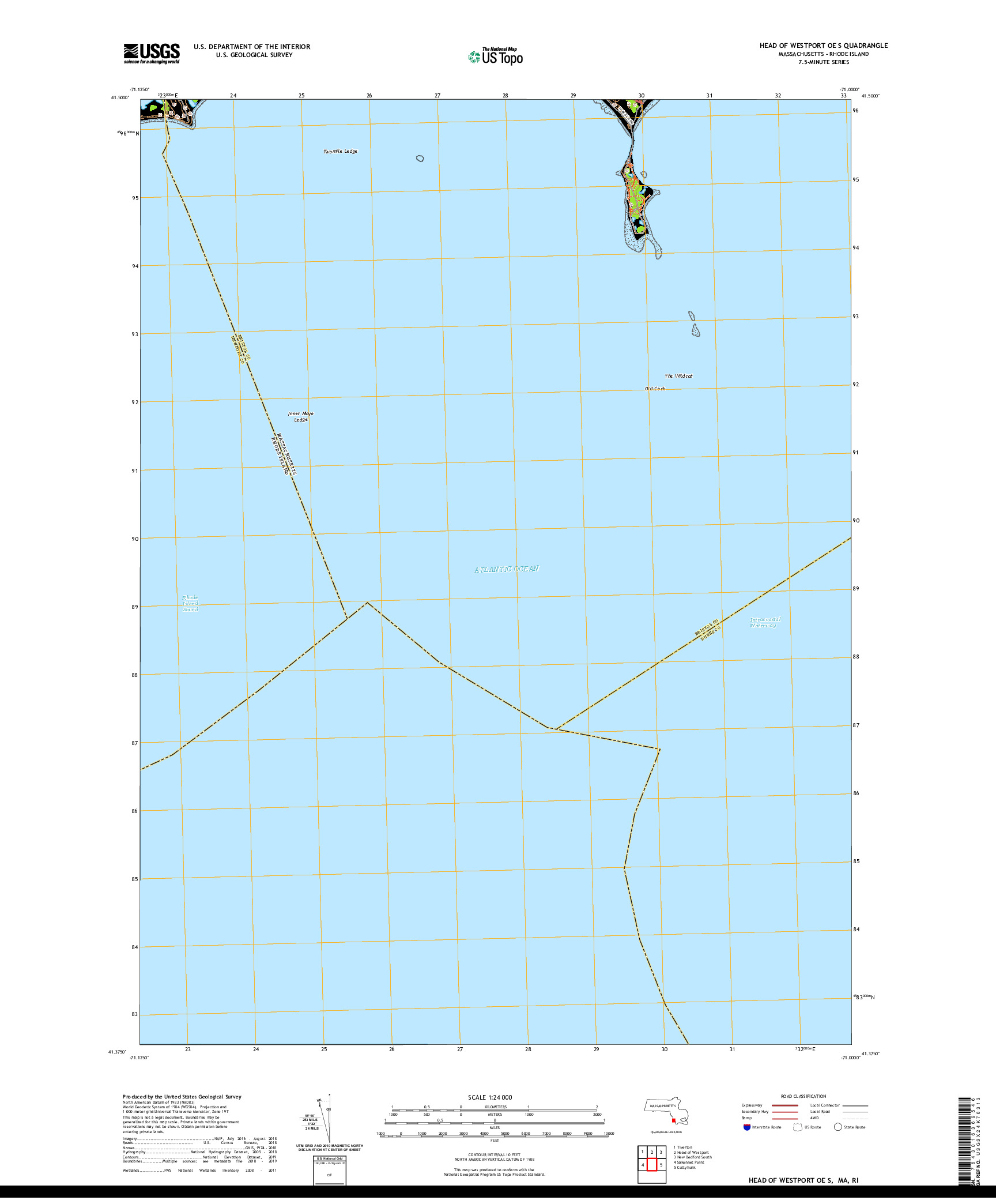 USGS US TOPO 7.5-MINUTE MAP FOR HEAD OF WESTPORT OE S, MA,RI 2021