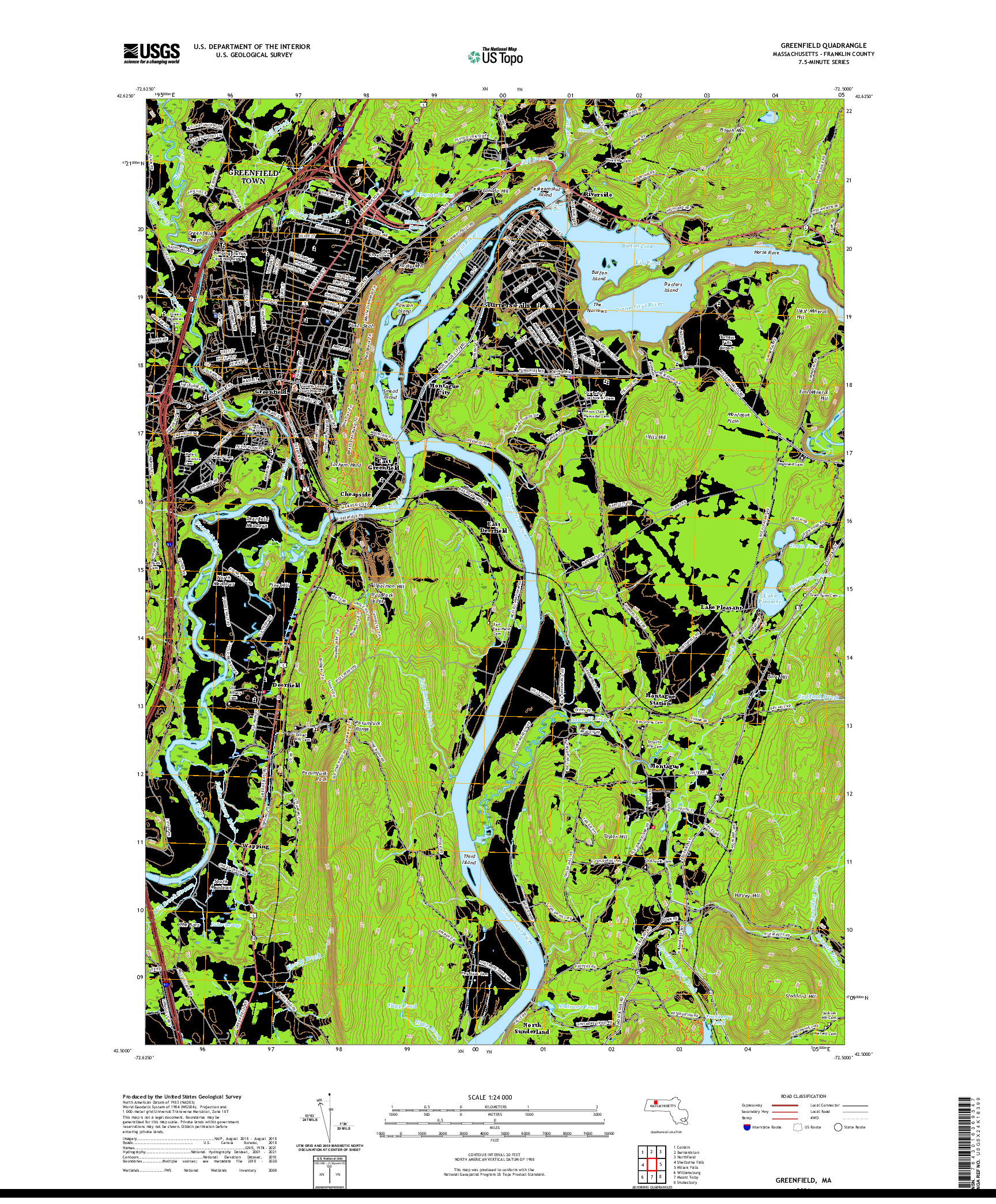 USGS US TOPO 7.5-MINUTE MAP FOR GREENFIELD, MA 2021