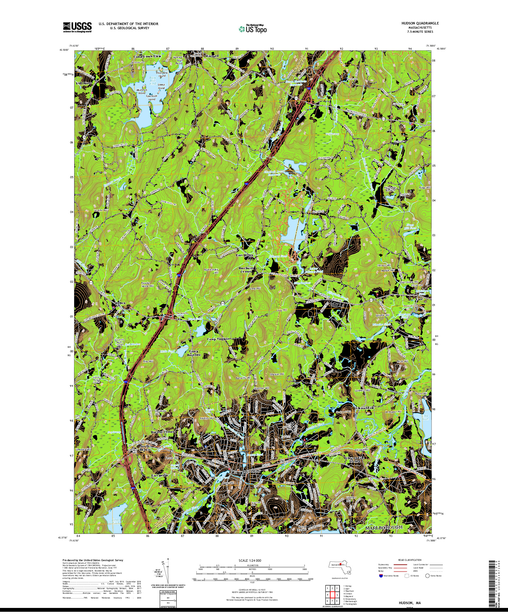 USGS US TOPO 7.5-MINUTE MAP FOR HUDSON, MA 2021