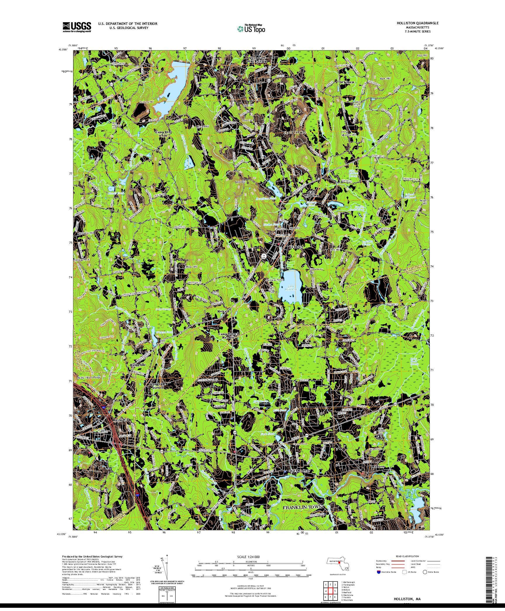 USGS US TOPO 7.5-MINUTE MAP FOR HOLLISTON, MA 2021