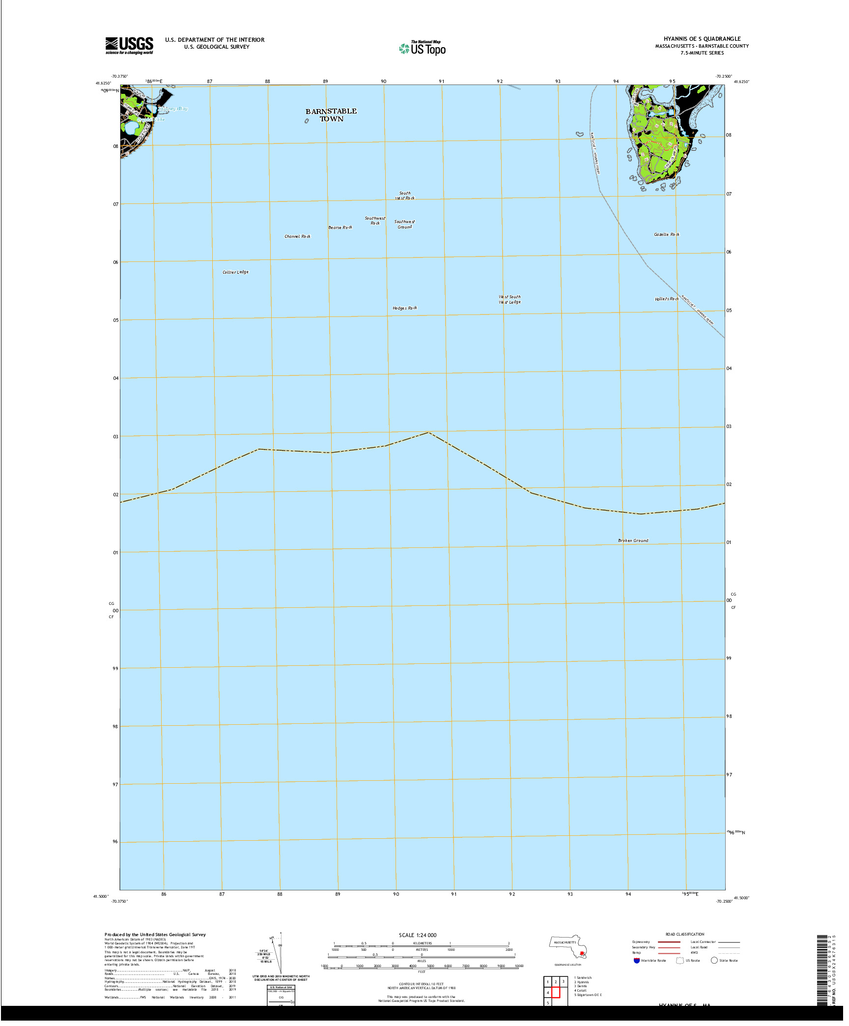 USGS US TOPO 7.5-MINUTE MAP FOR HYANNIS OE S, MA 2021