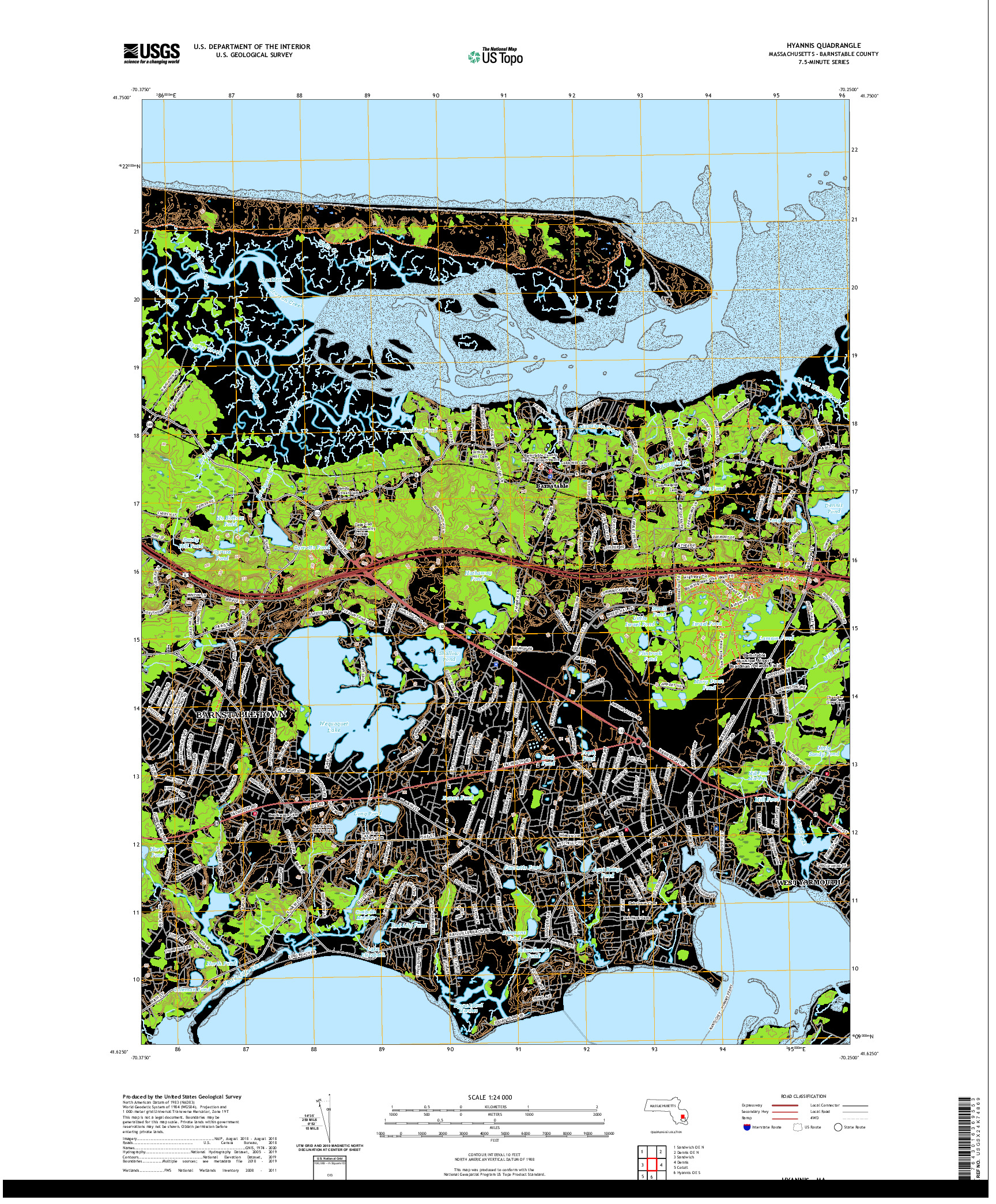 USGS US TOPO 7.5-MINUTE MAP FOR HYANNIS, MA 2021