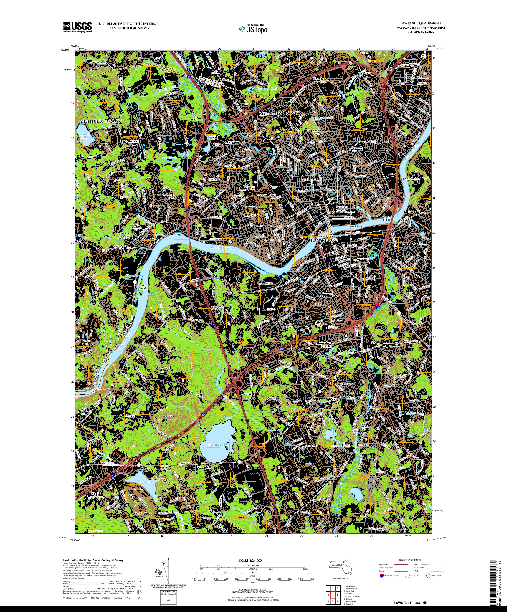 USGS US TOPO 7.5-MINUTE MAP FOR LAWRENCE, MA,NH 2021
