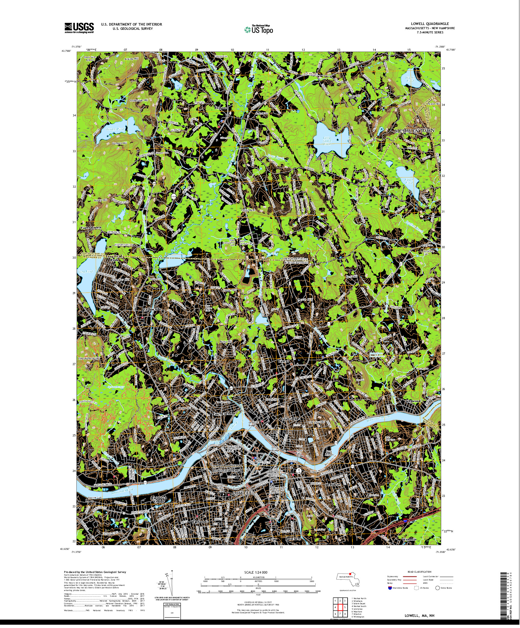 USGS US TOPO 7.5-MINUTE MAP FOR LOWELL, MA,NH 2021