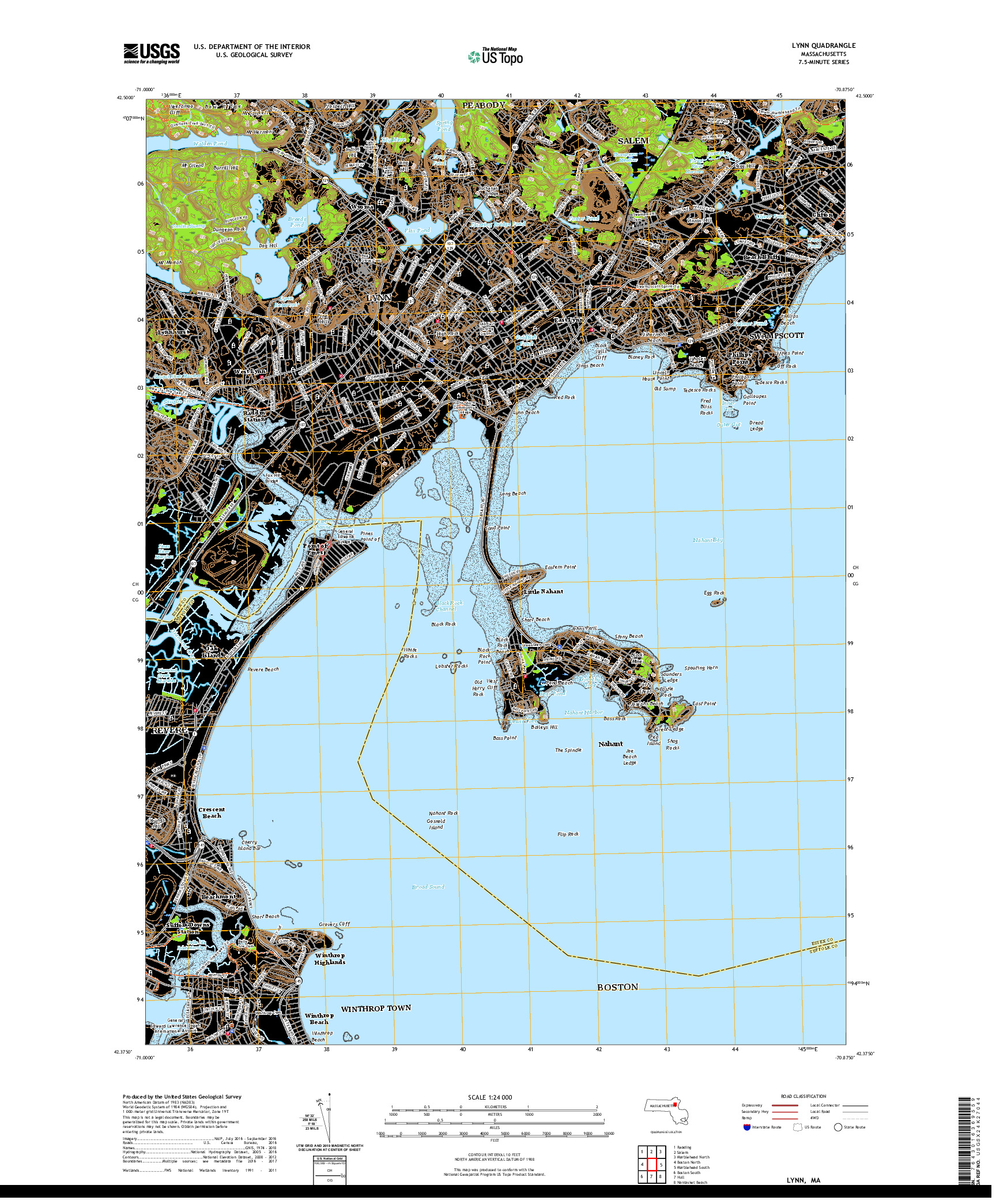 USGS US TOPO 7.5-MINUTE MAP FOR LYNN, MA 2021