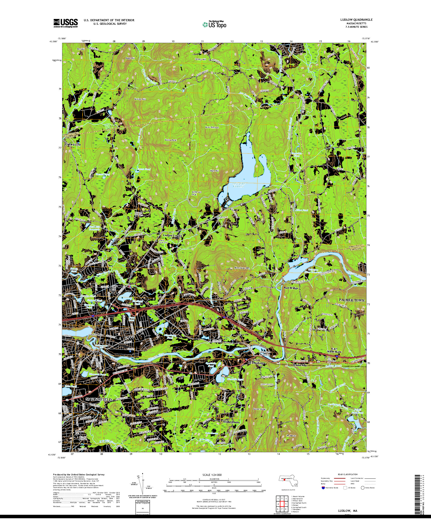USGS US TOPO 7.5-MINUTE MAP FOR LUDLOW, MA 2021
