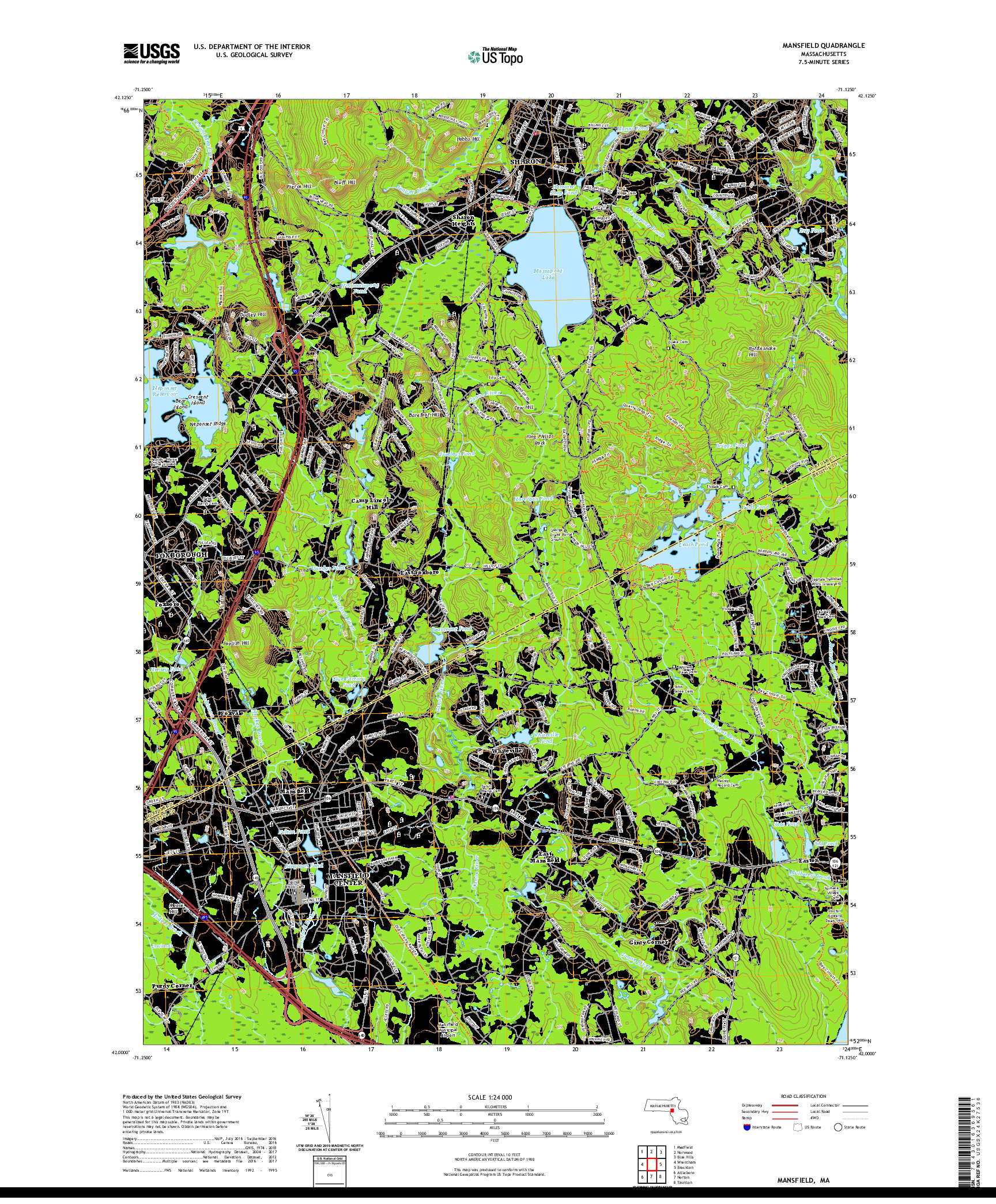 USGS US TOPO 7.5-MINUTE MAP FOR MANSFIELD, MA 2021
