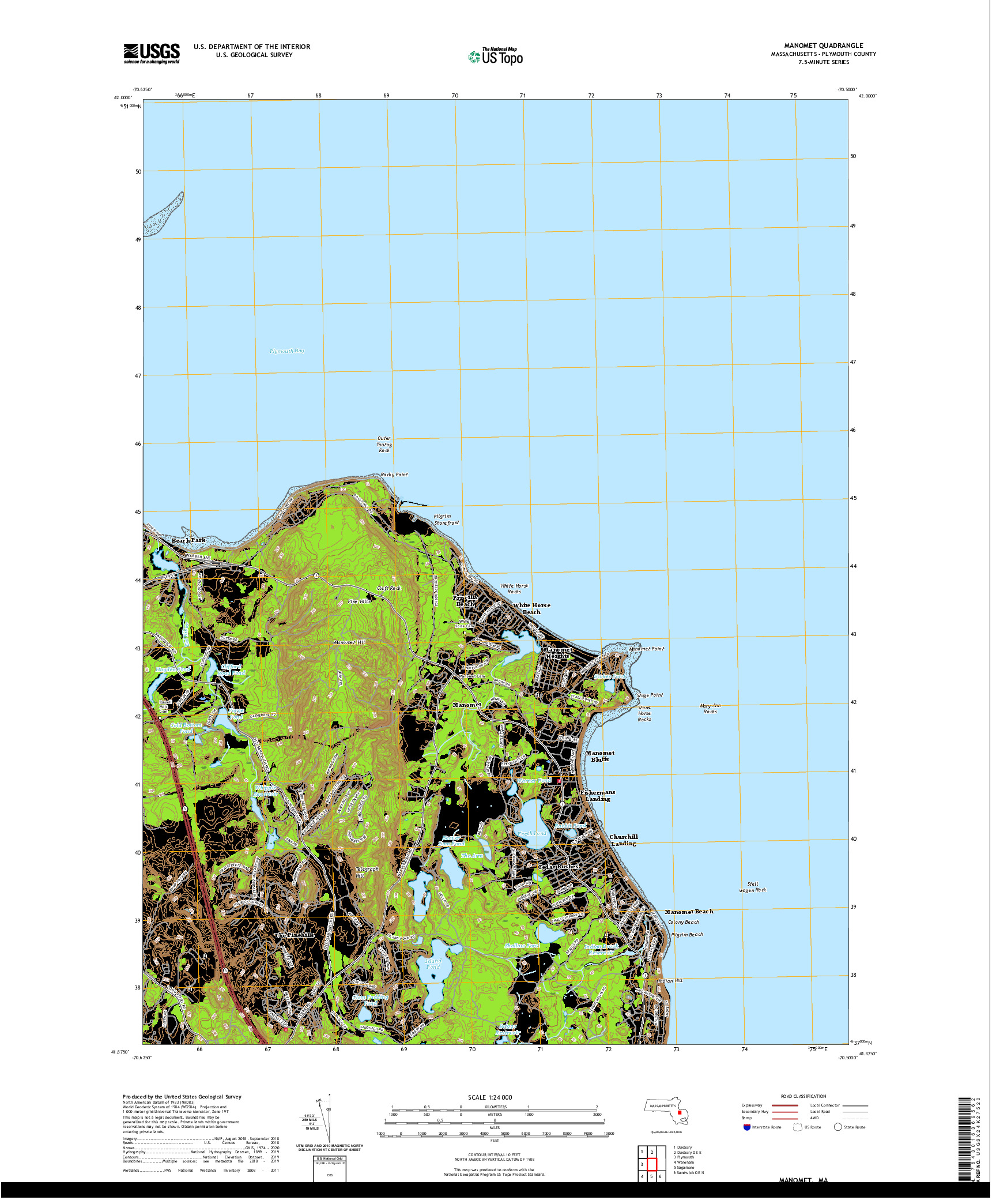 USGS US TOPO 7.5-MINUTE MAP FOR MANOMET, MA 2021