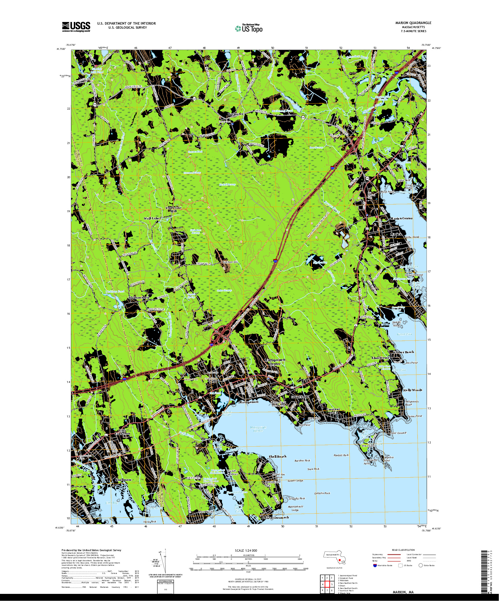 USGS US TOPO 7.5-MINUTE MAP FOR MARION, MA 2021