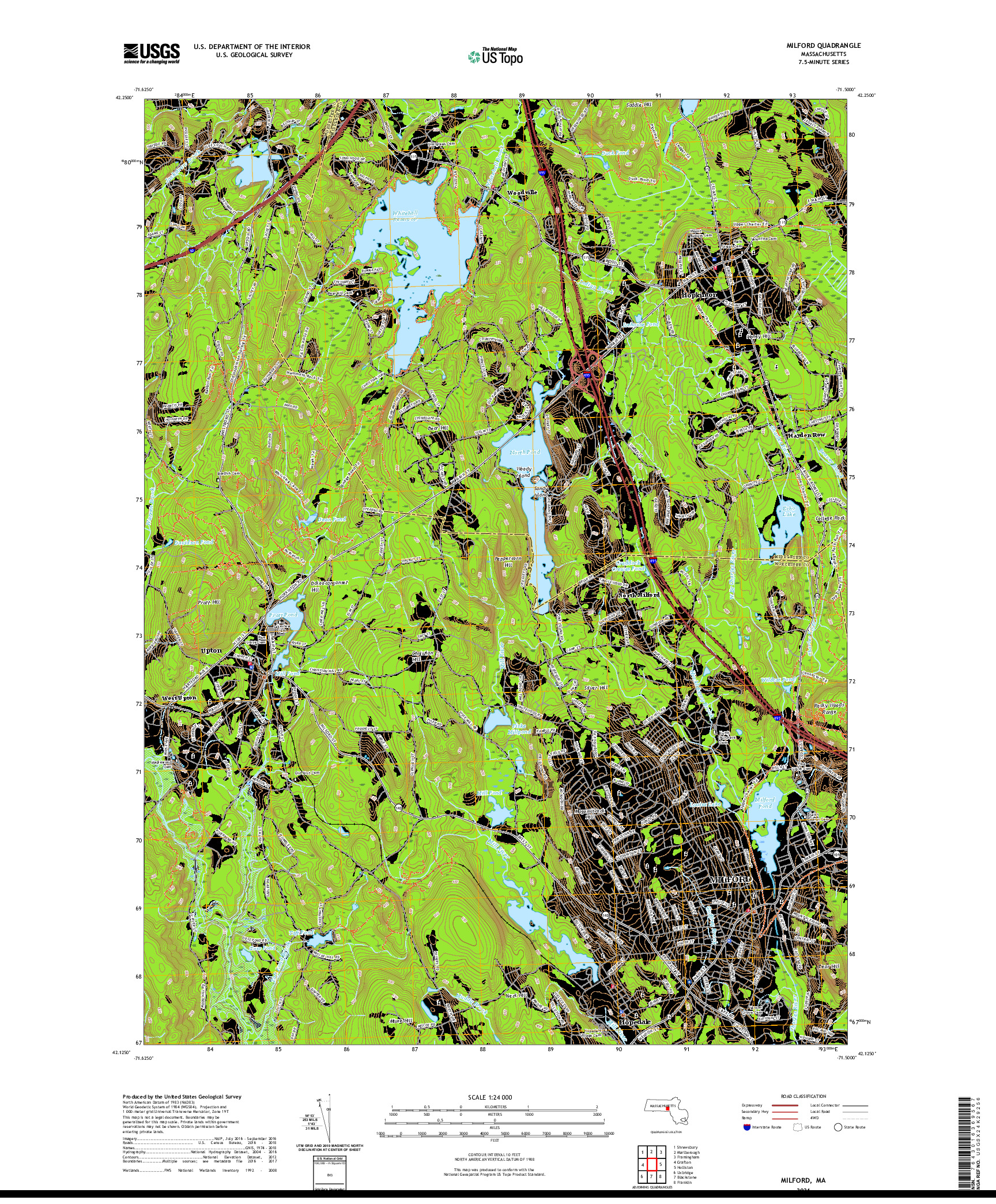 USGS US TOPO 7.5-MINUTE MAP FOR MILFORD, MA 2021