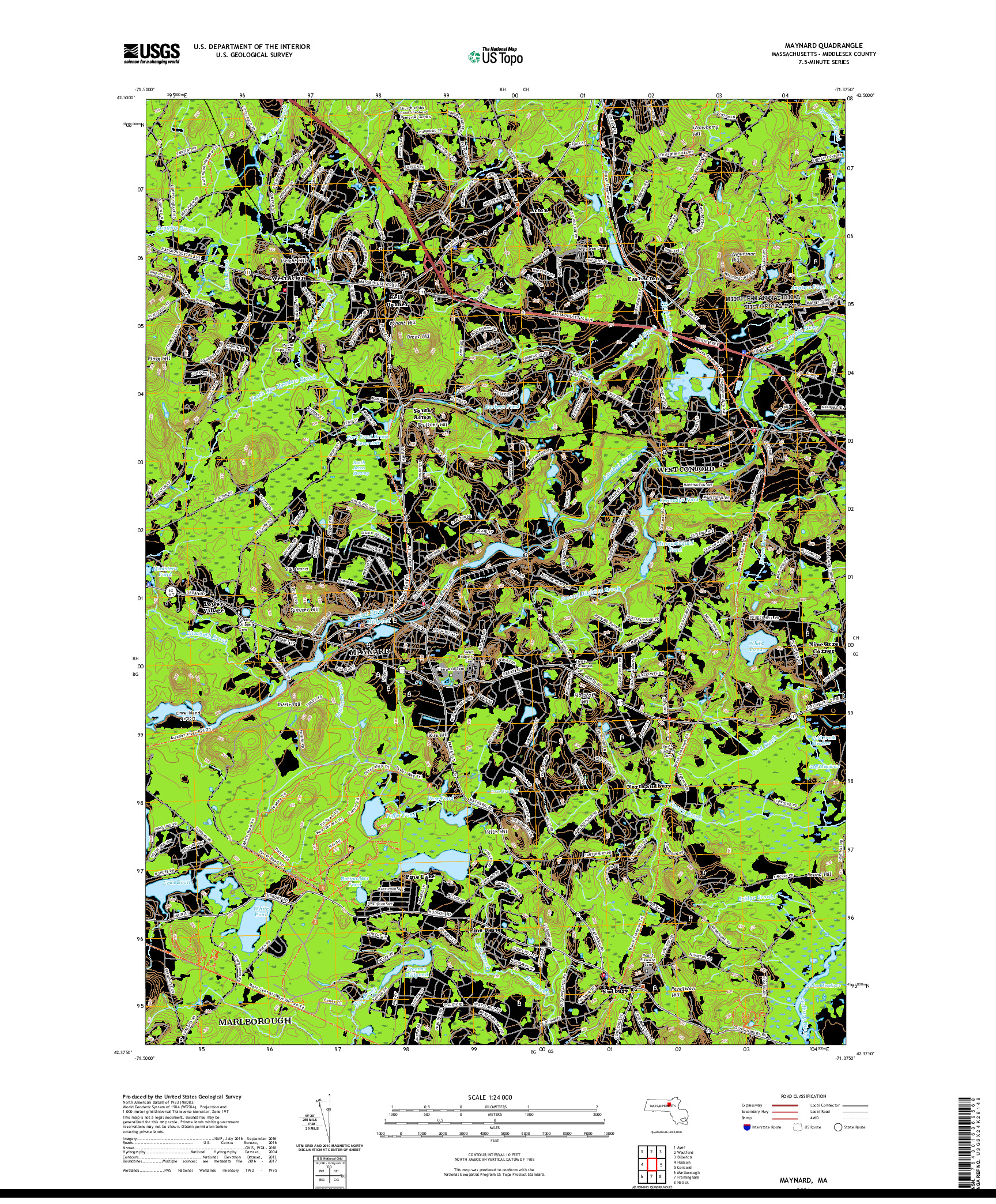 USGS US TOPO 7.5-MINUTE MAP FOR MAYNARD, MA 2021