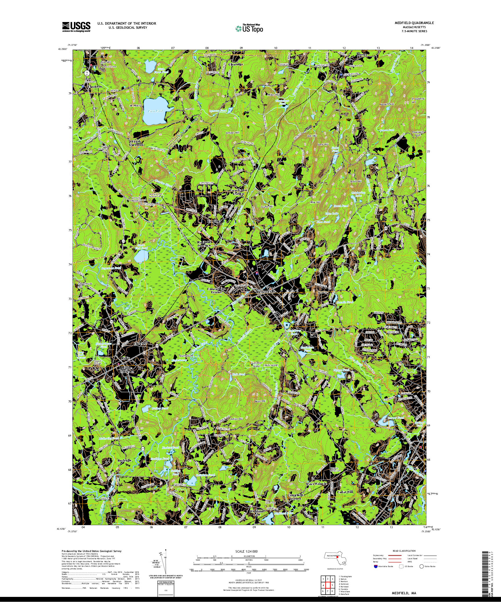 USGS US TOPO 7.5-MINUTE MAP FOR MEDFIELD, MA 2021