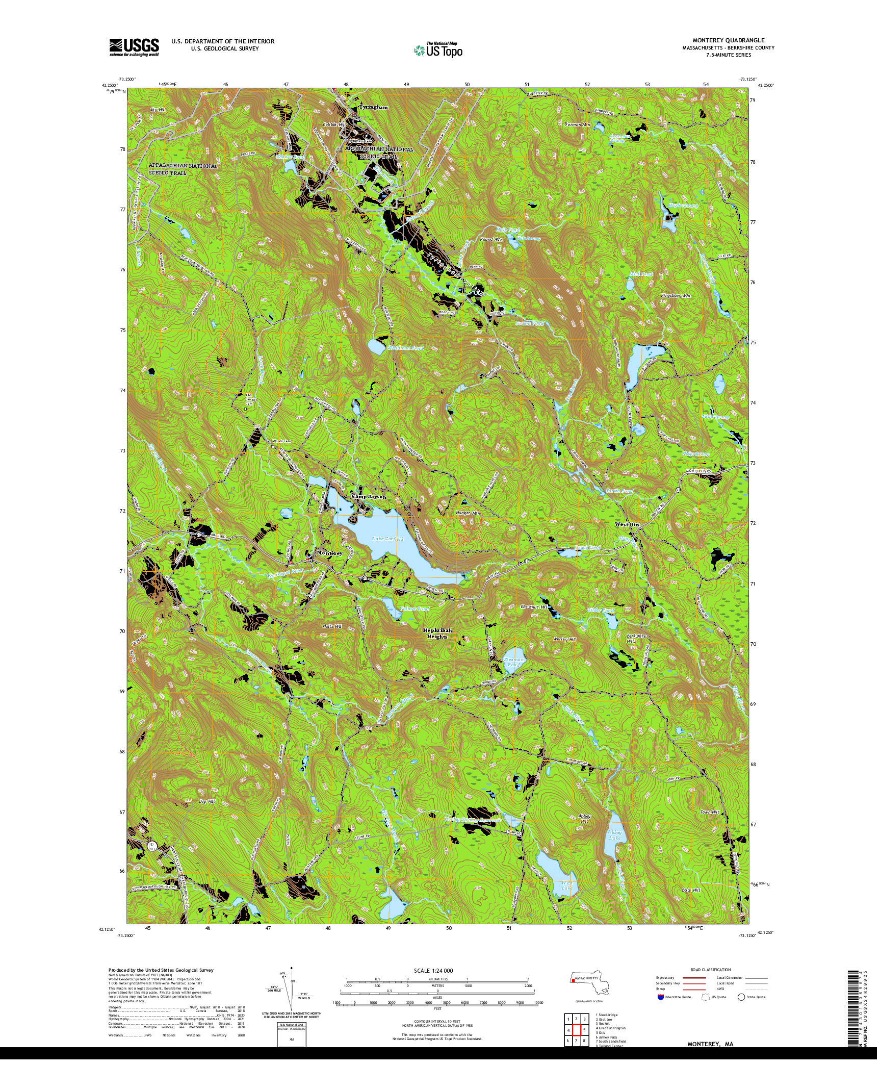 USGS US TOPO 7.5-MINUTE MAP FOR MONTEREY, MA 2021
