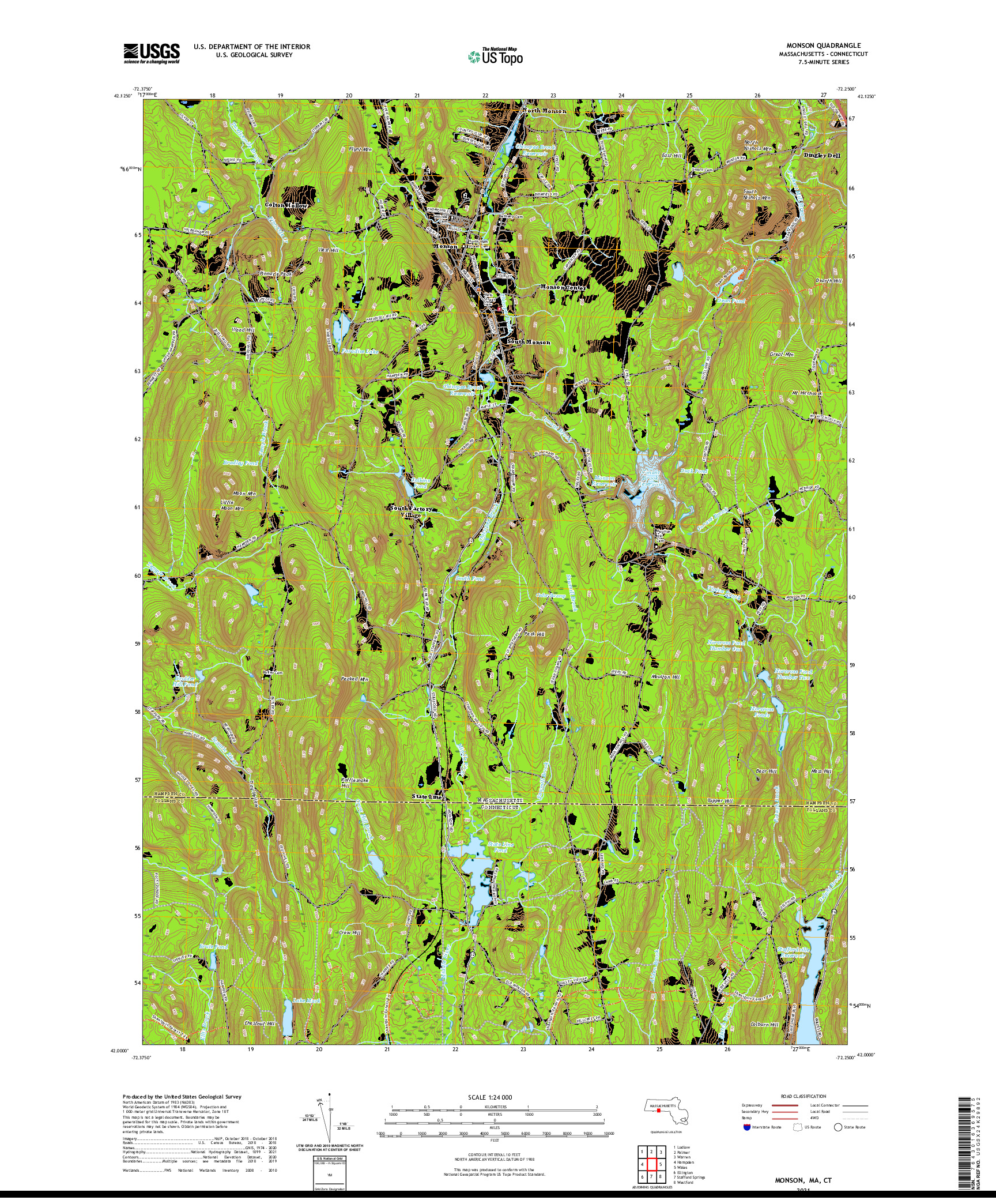 USGS US TOPO 7.5-MINUTE MAP FOR MONSON, MA,CT 2021