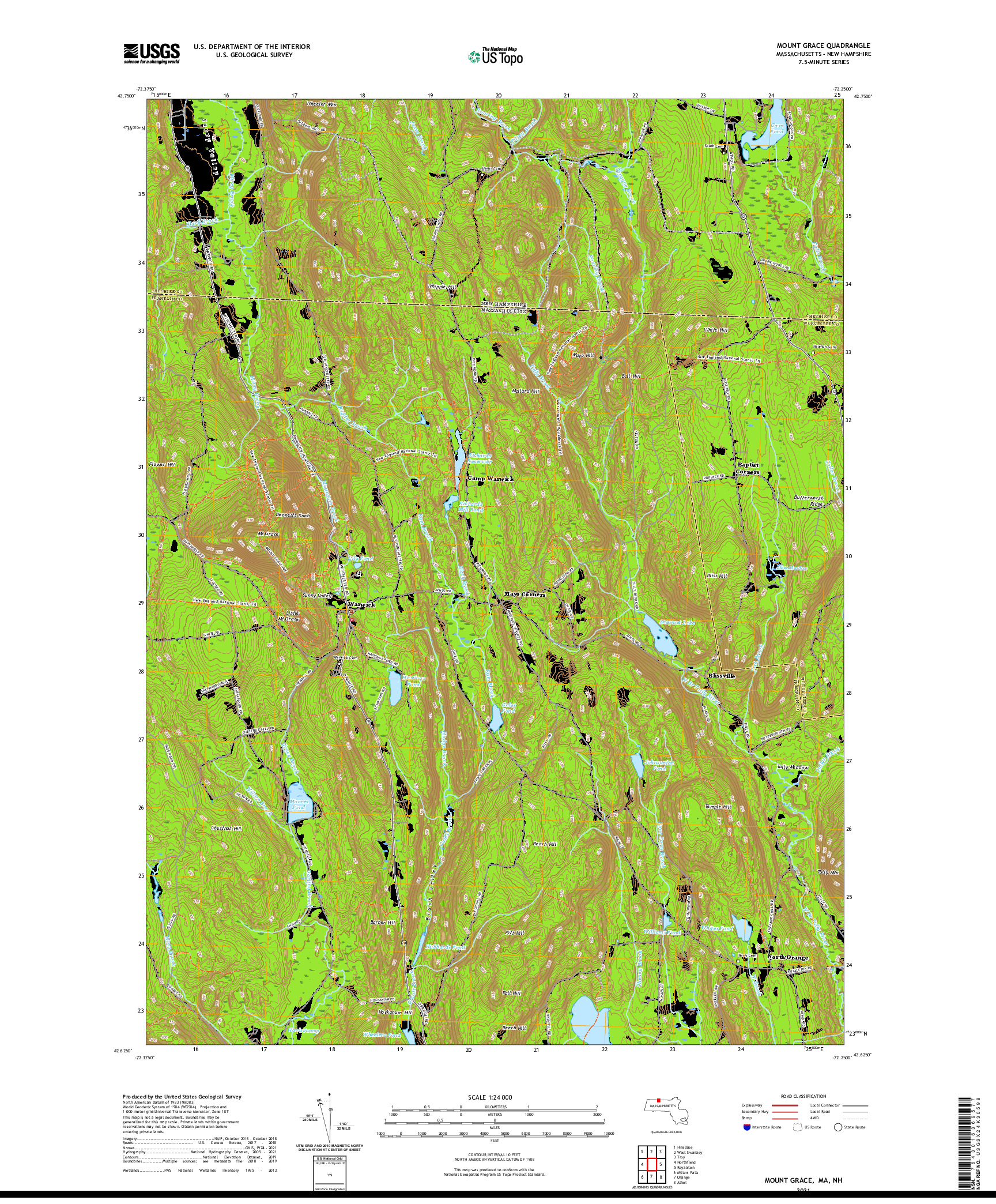 USGS US TOPO 7.5-MINUTE MAP FOR MOUNT GRACE, MA,NH 2021