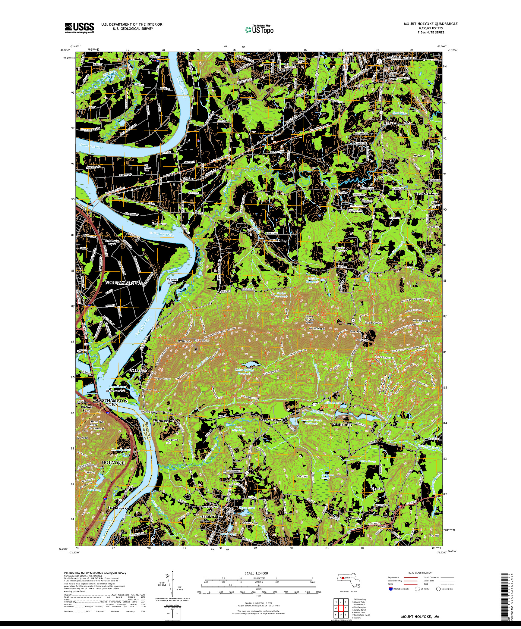 USGS US TOPO 7.5-MINUTE MAP FOR MOUNT HOLYOKE, MA 2021