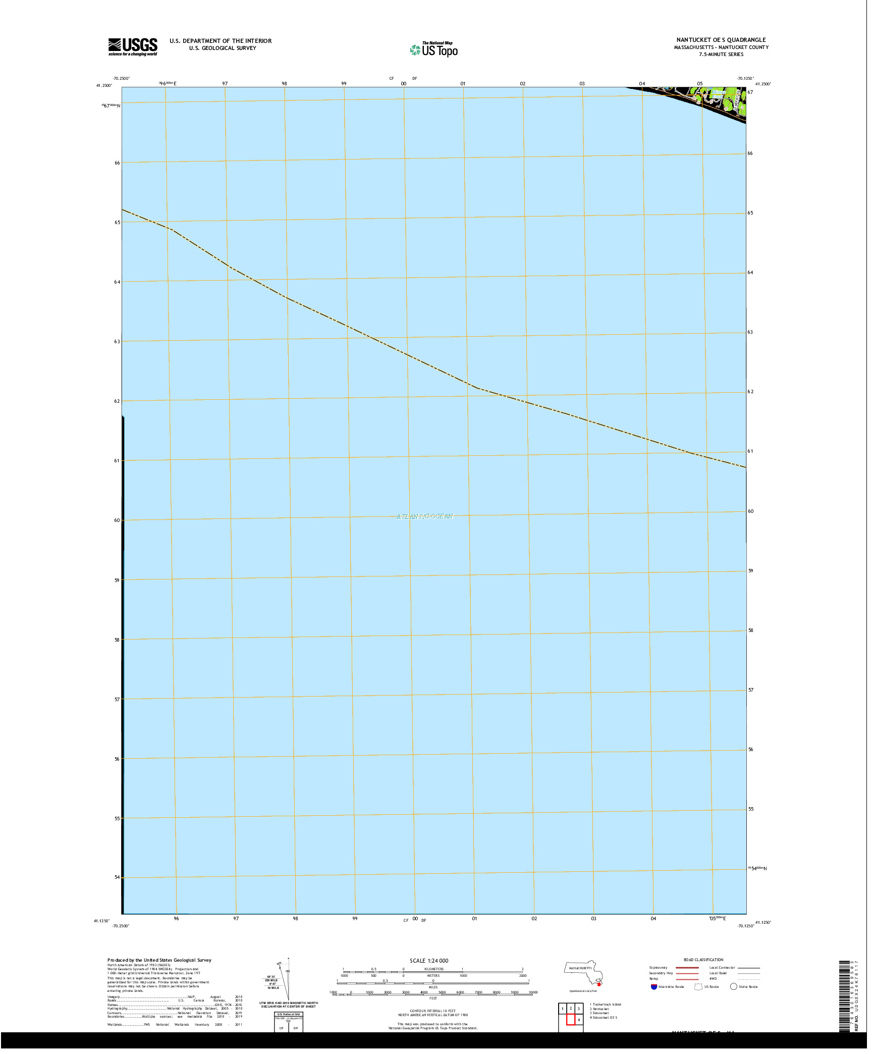 USGS US TOPO 7.5-MINUTE MAP FOR NANTUCKET OE S, MA 2021