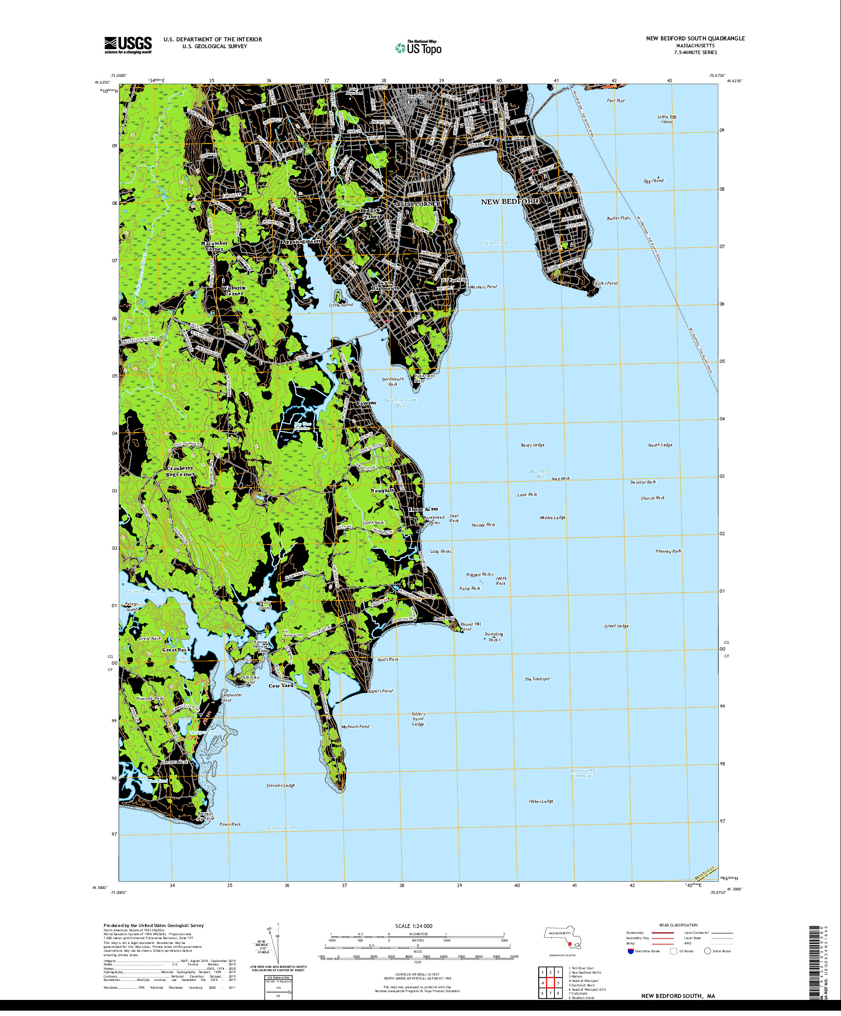 USGS US TOPO 7.5-MINUTE MAP FOR NEW BEDFORD SOUTH, MA 2021