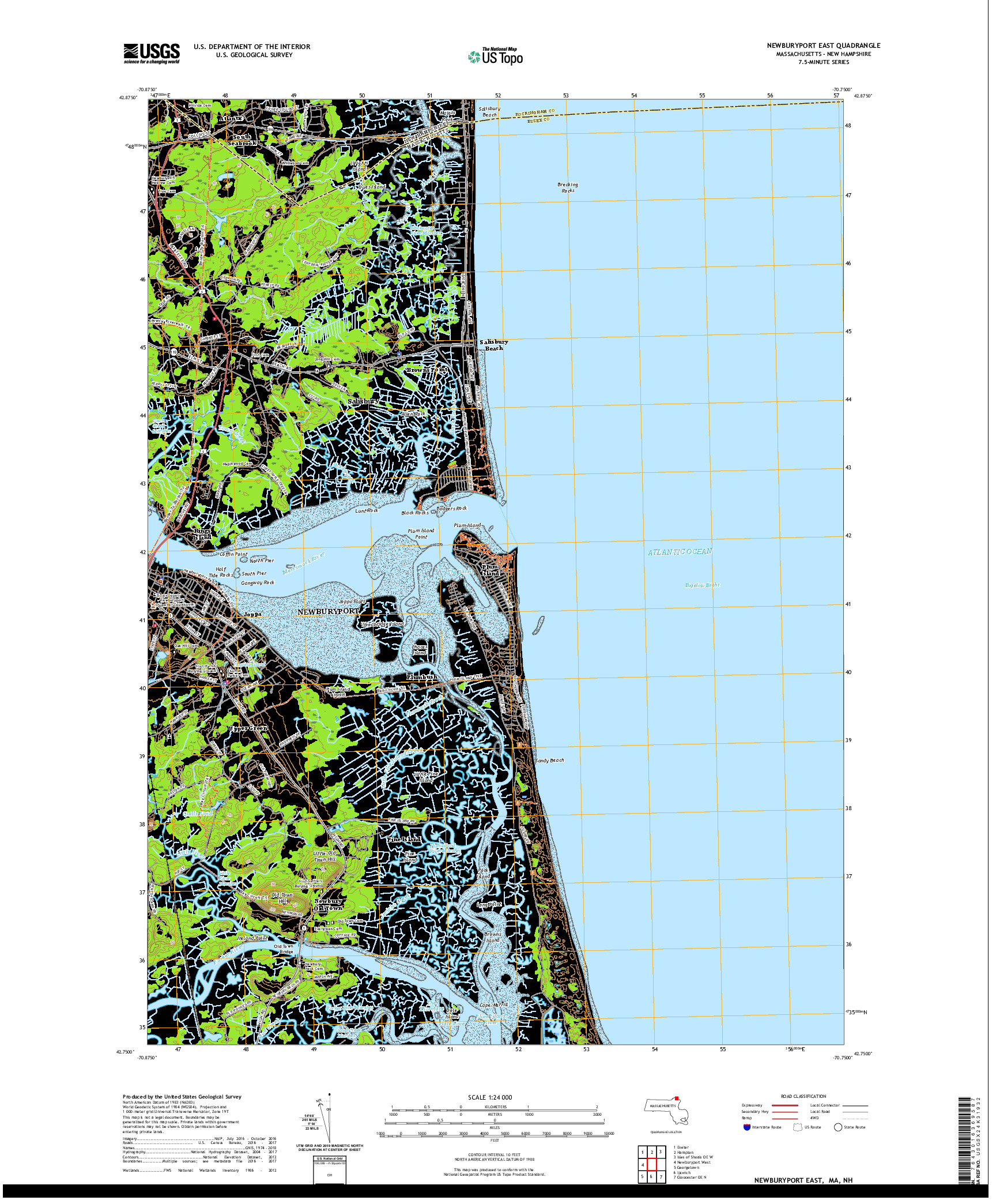 USGS US TOPO 7.5-MINUTE MAP FOR NEWBURYPORT EAST, MA,NH 2021