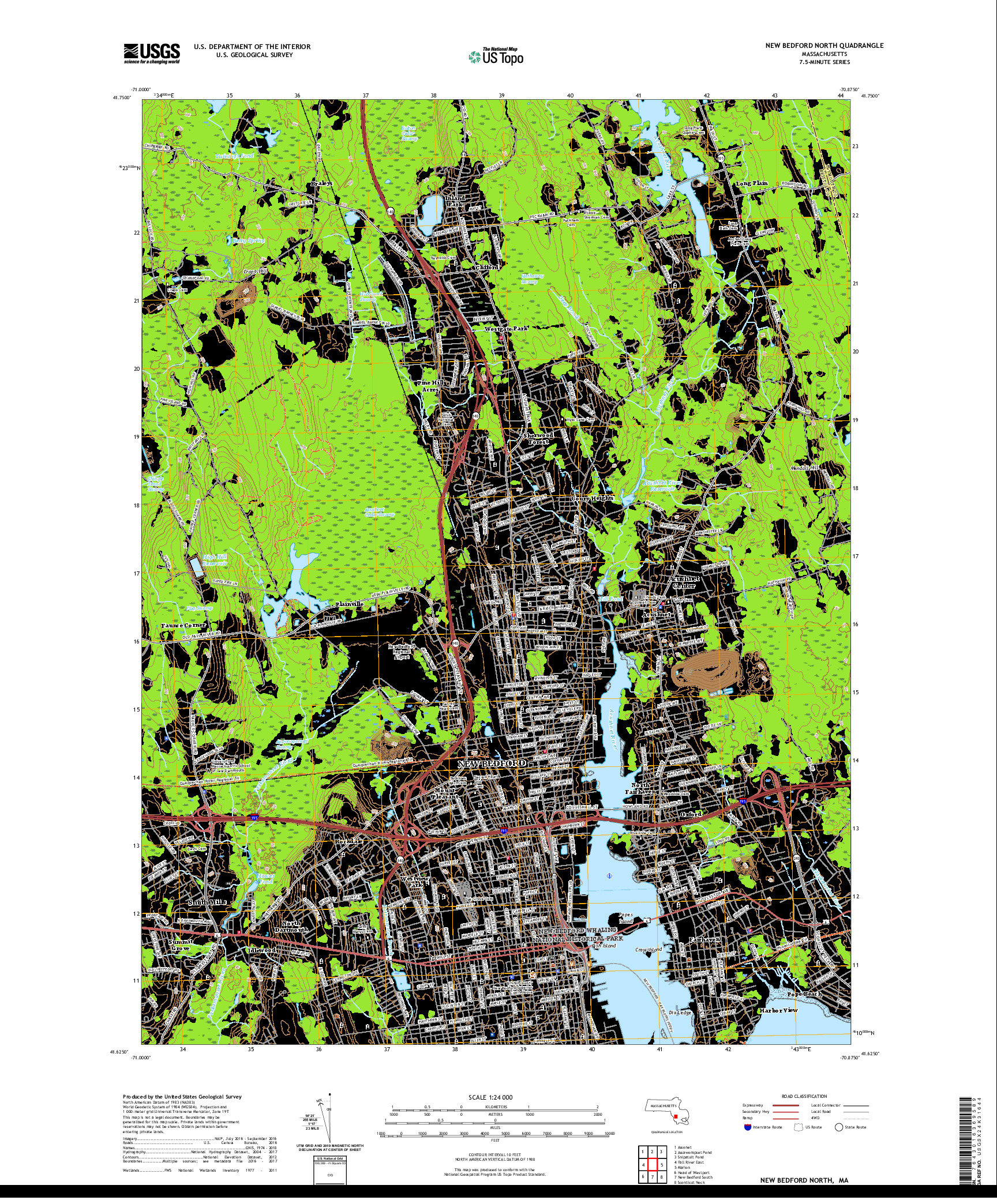 USGS US TOPO 7.5-MINUTE MAP FOR NEW BEDFORD NORTH, MA 2021