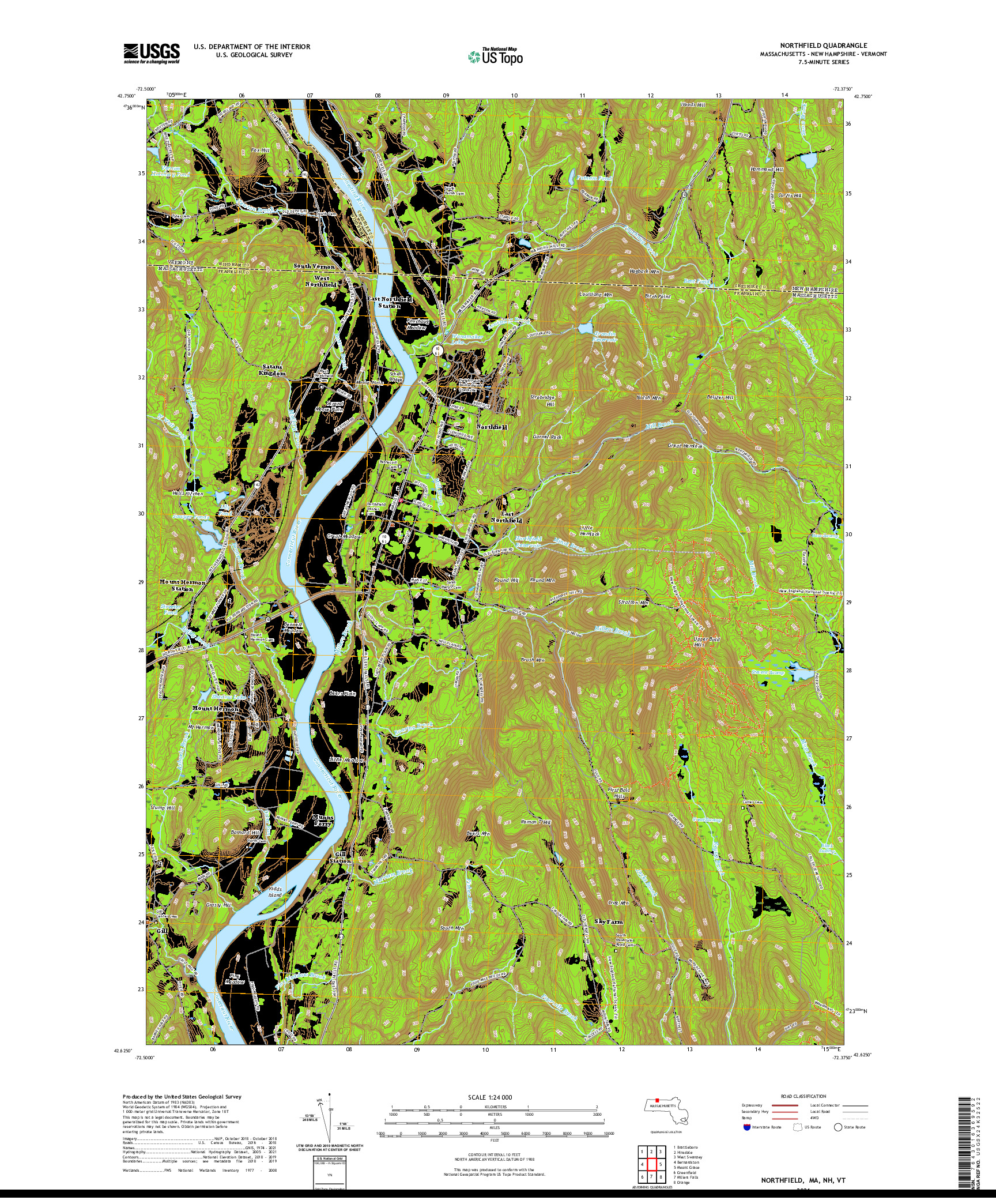 USGS US TOPO 7.5-MINUTE MAP FOR NORTHFIELD, MA,NH,VT 2021