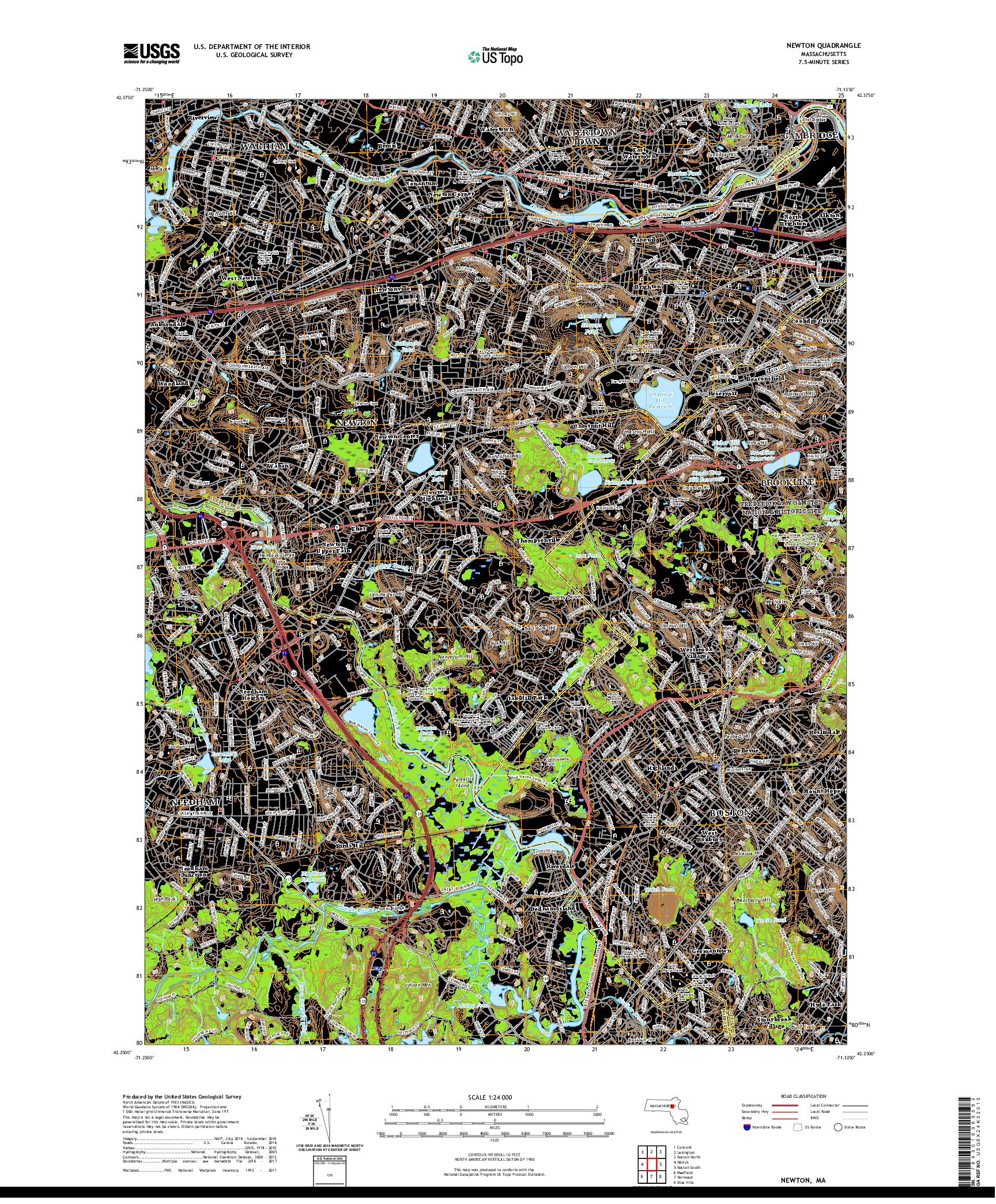 USGS US TOPO 7.5-MINUTE MAP FOR NEWTON, MA 2021