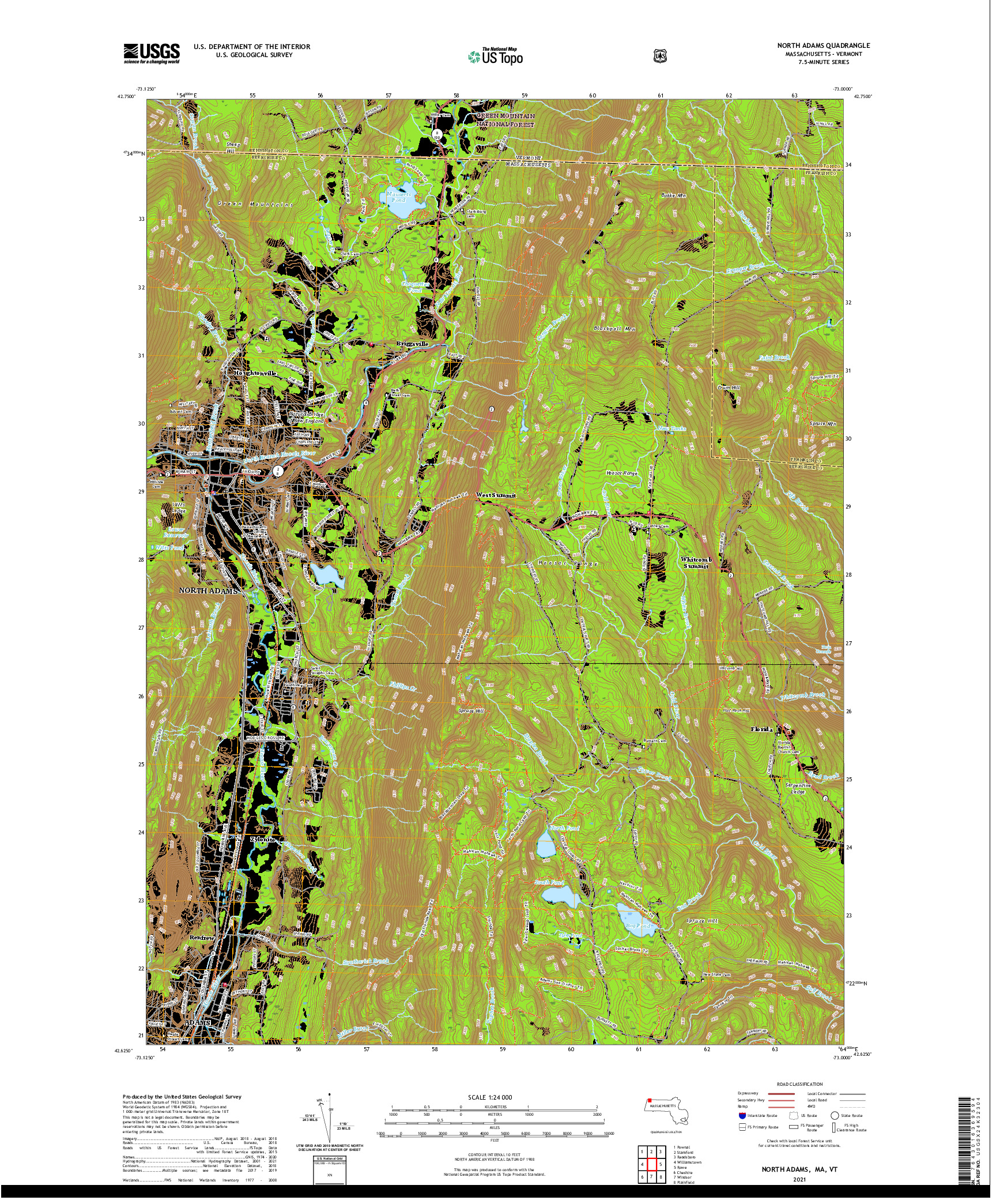 USGS US TOPO 7.5-MINUTE MAP FOR NORTH ADAMS, MA,VT 2021