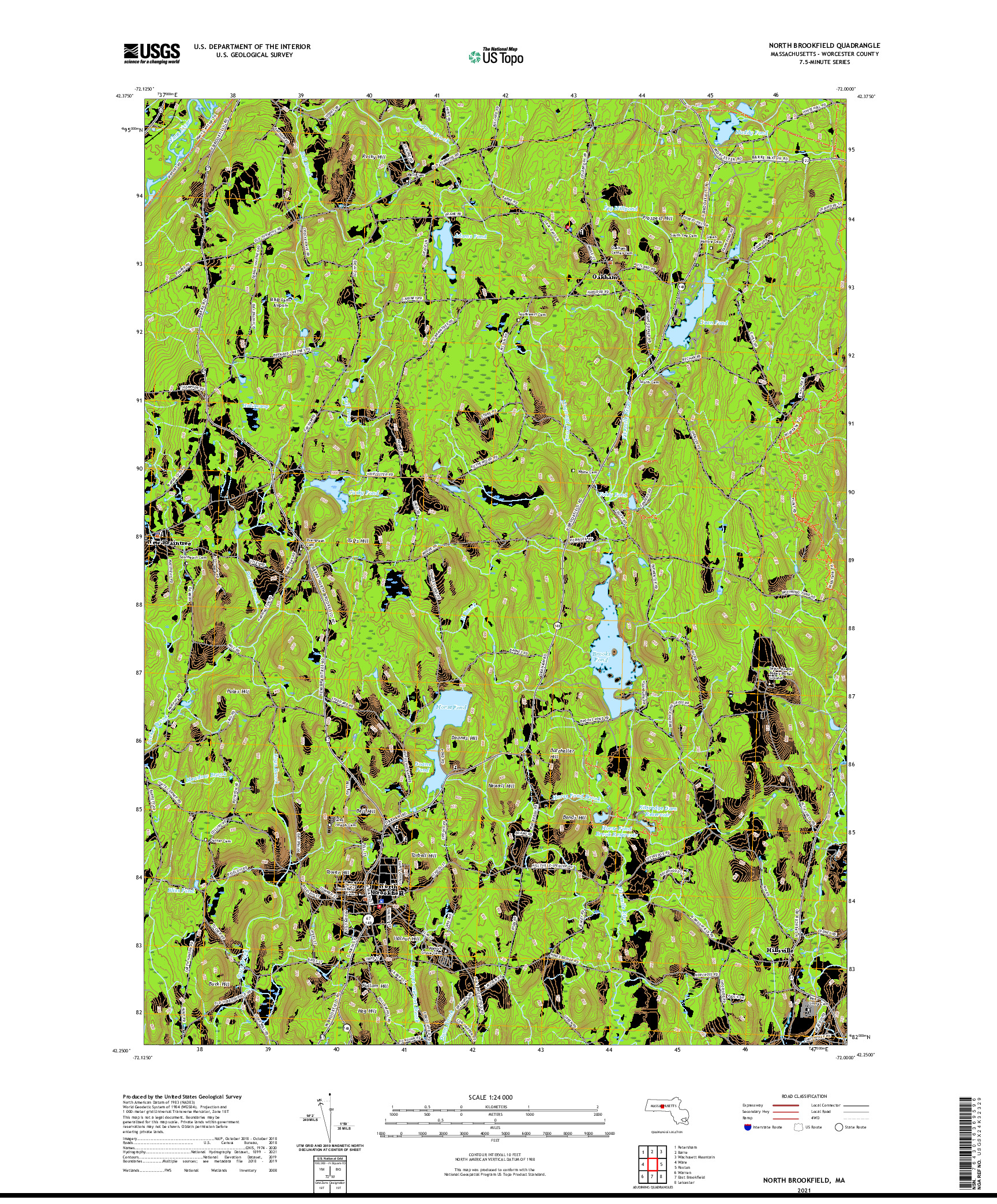 USGS US TOPO 7.5-MINUTE MAP FOR NORTH BROOKFIELD, MA 2021