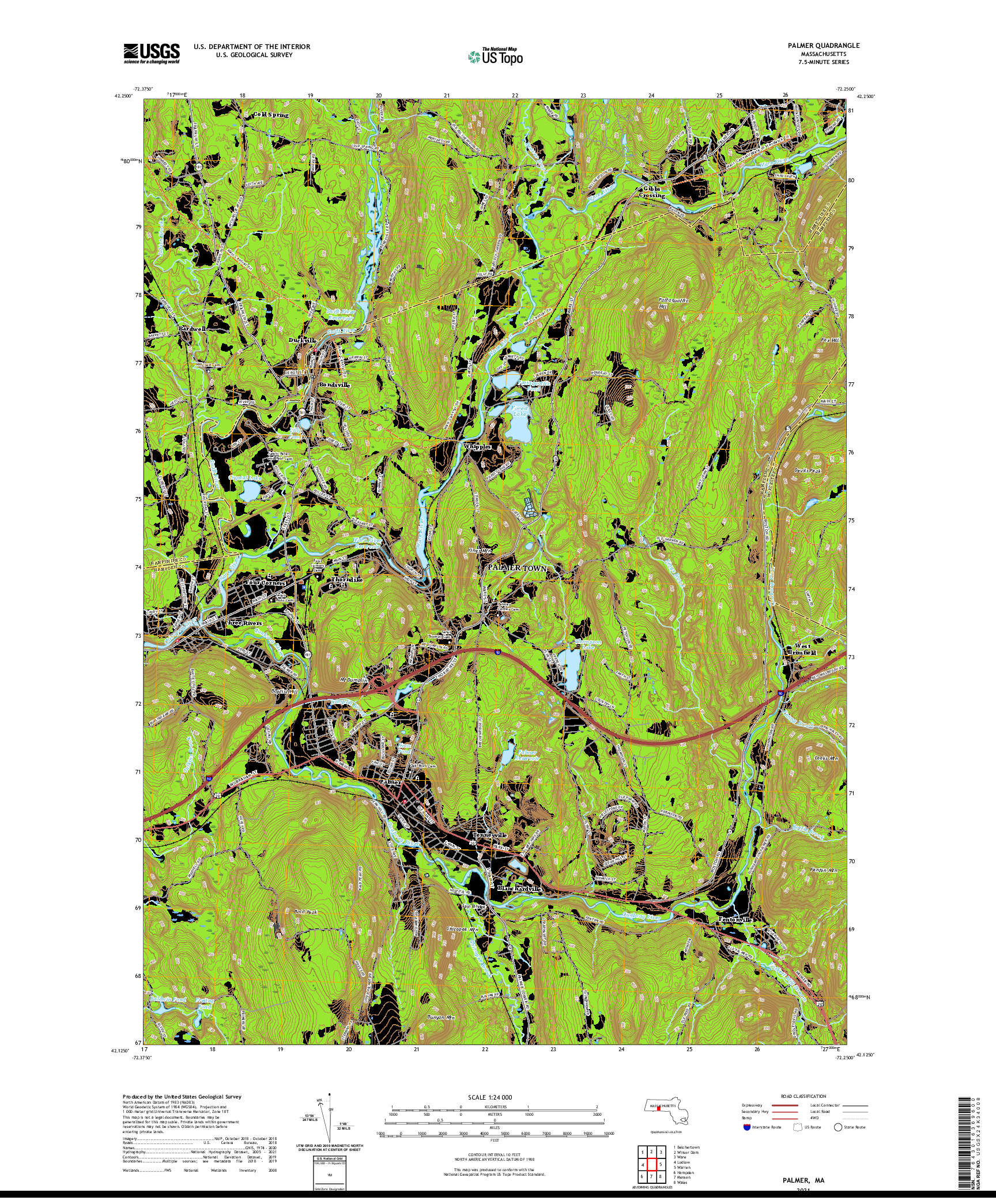 USGS US TOPO 7.5-MINUTE MAP FOR PALMER, MA 2021
