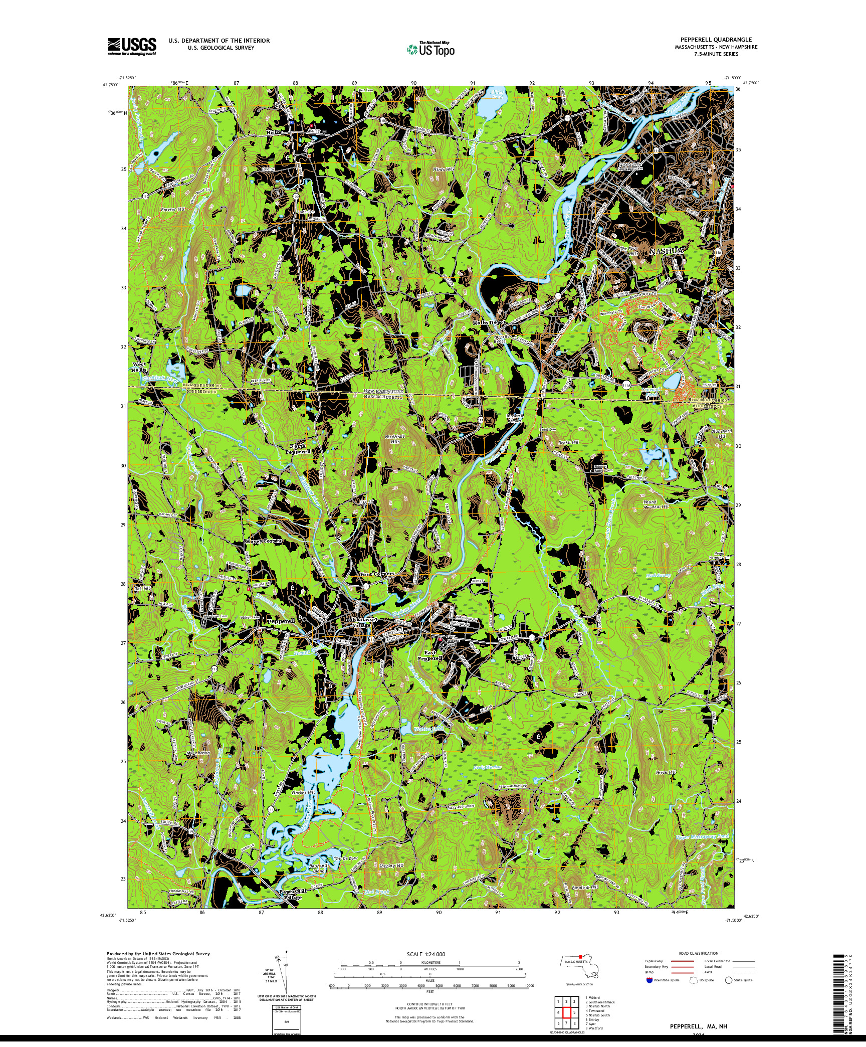 USGS US TOPO 7.5-MINUTE MAP FOR PEPPERELL, MA,NH 2021