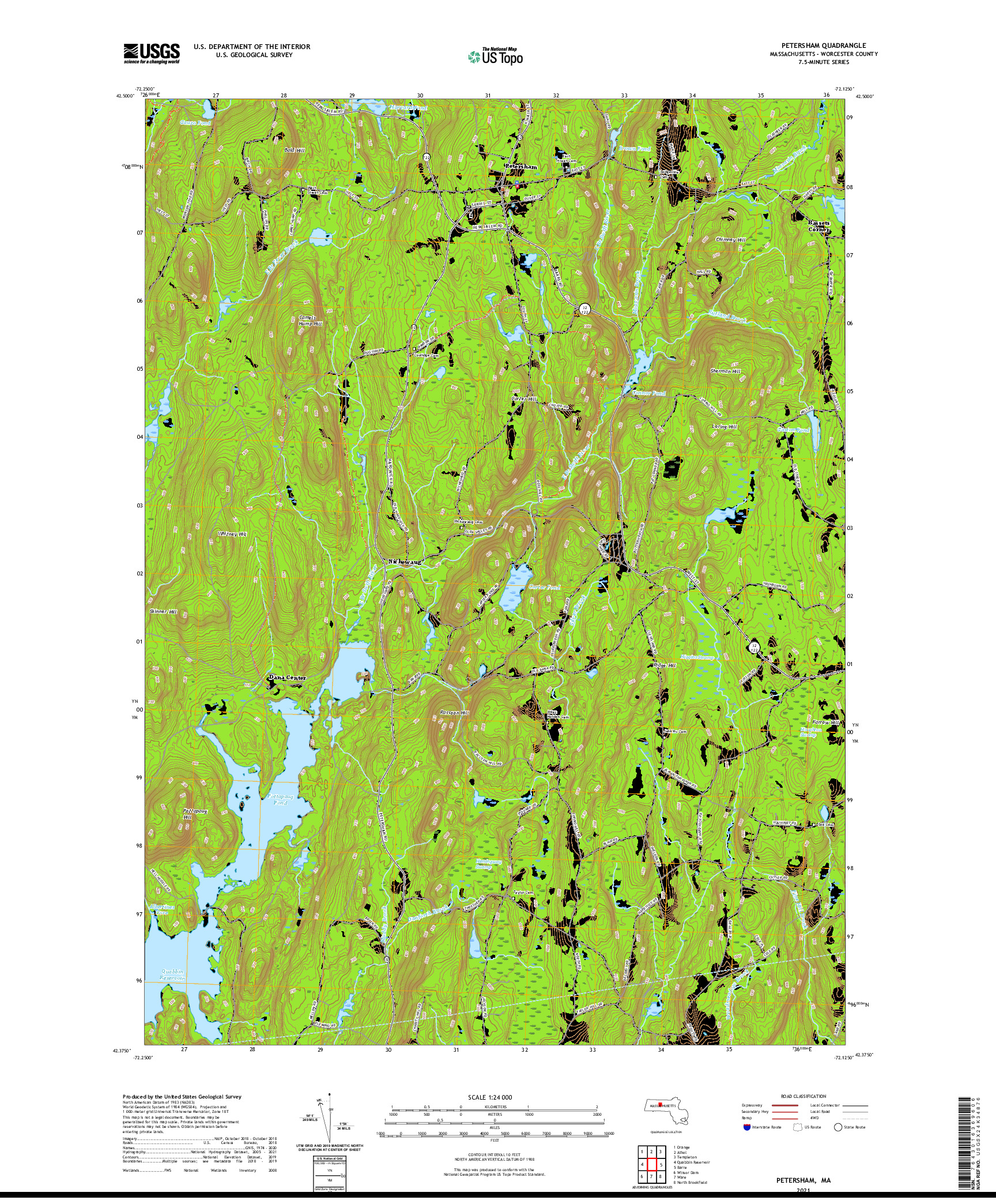 USGS US TOPO 7.5-MINUTE MAP FOR PETERSHAM, MA 2021