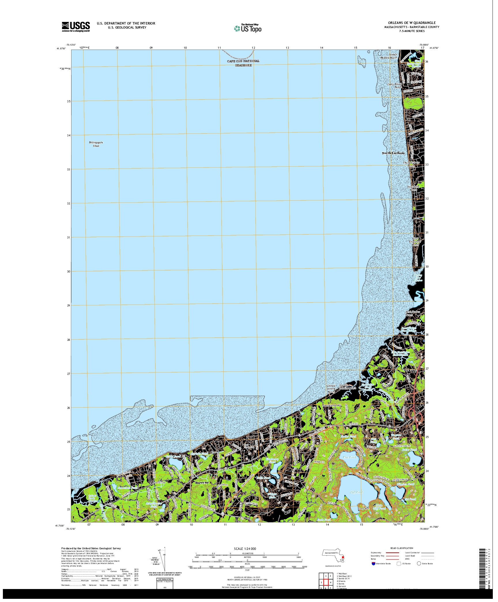 USGS US TOPO 7.5-MINUTE MAP FOR ORLEANS OE W, MA 2021