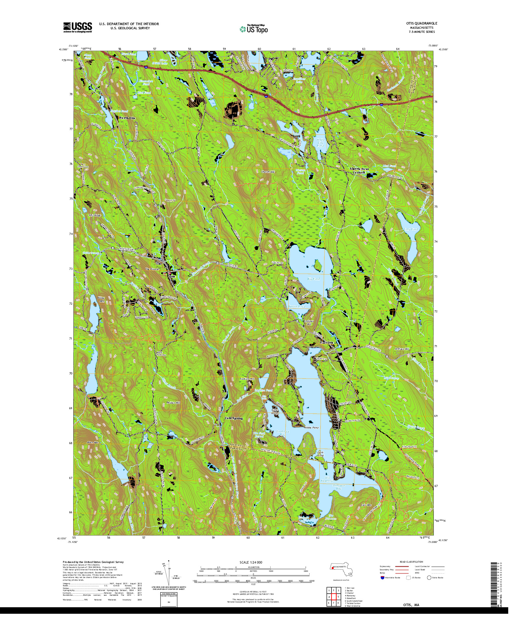 USGS US TOPO 7.5-MINUTE MAP FOR OTIS, MA 2021