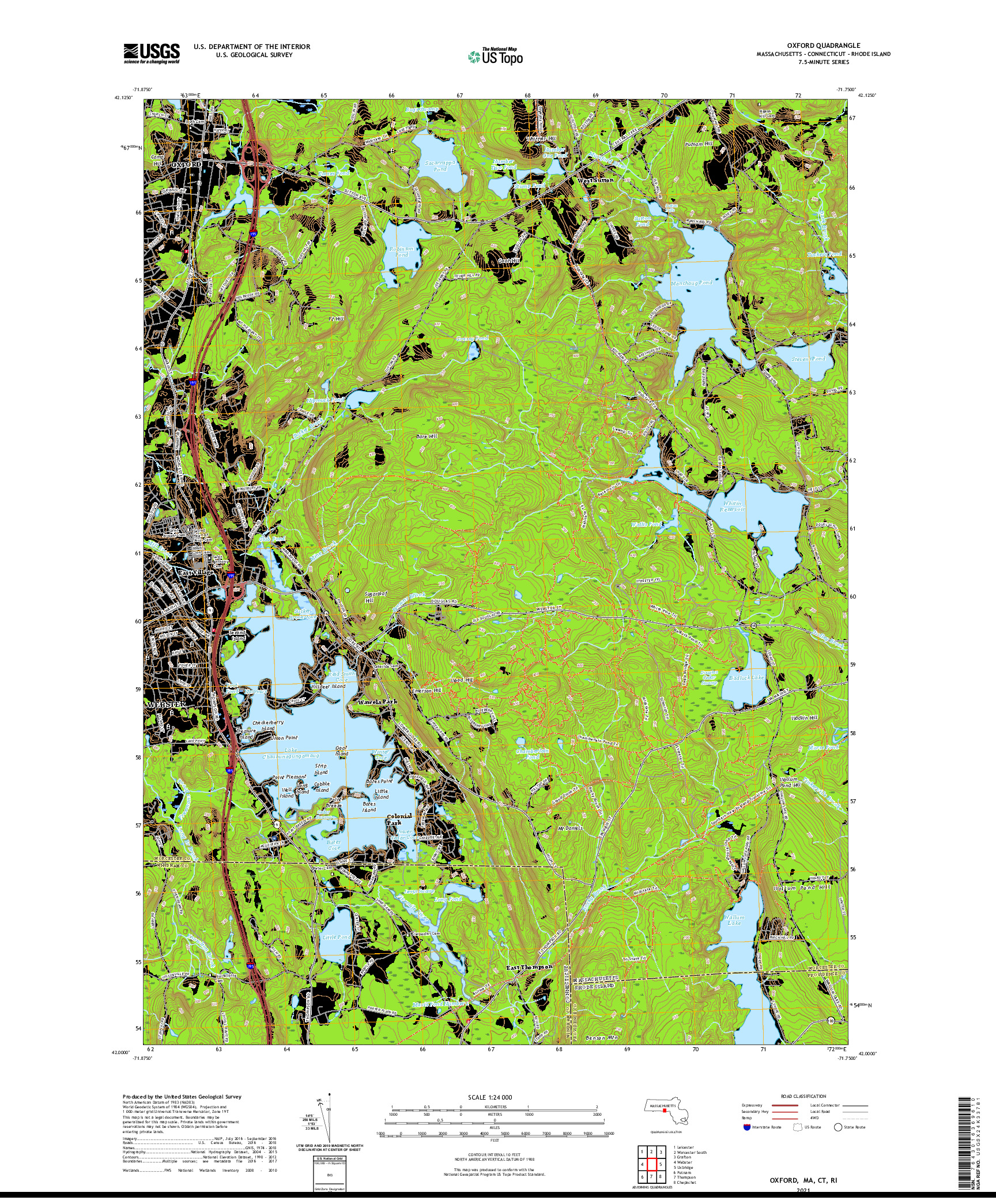 USGS US TOPO 7.5-MINUTE MAP FOR OXFORD, MA,CT,RI 2021