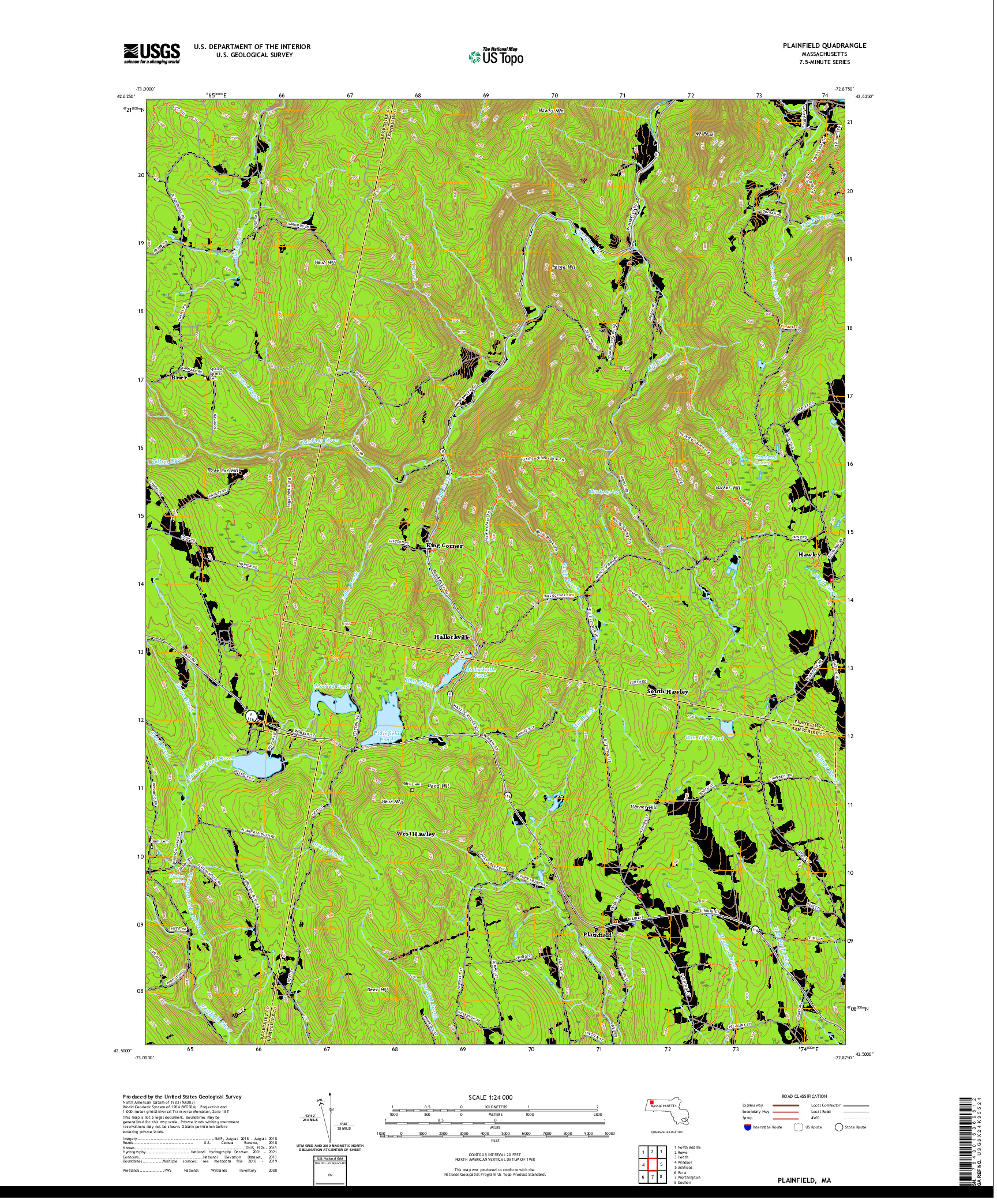 USGS US TOPO 7.5-MINUTE MAP FOR PLAINFIELD, MA 2021