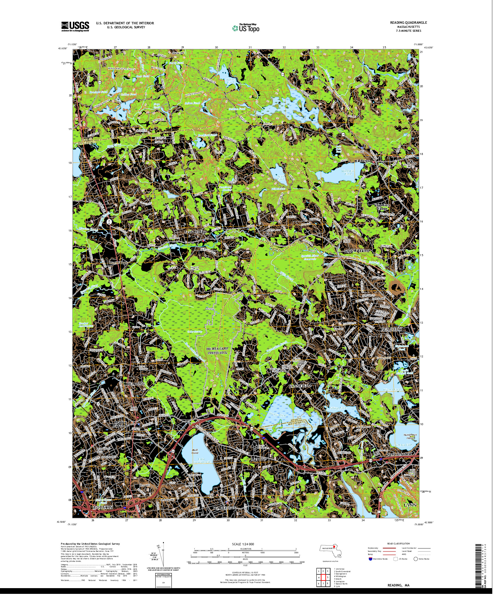 USGS US TOPO 7.5-MINUTE MAP FOR READING, MA 2021