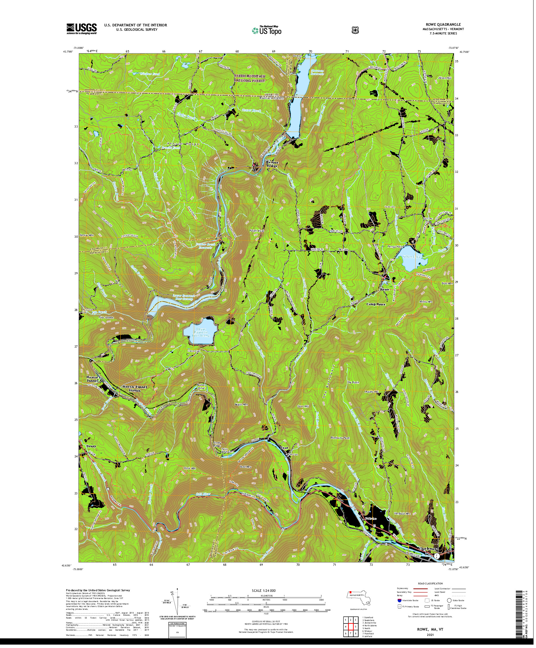 USGS US TOPO 7.5-MINUTE MAP FOR ROWE, MA,VT 2021