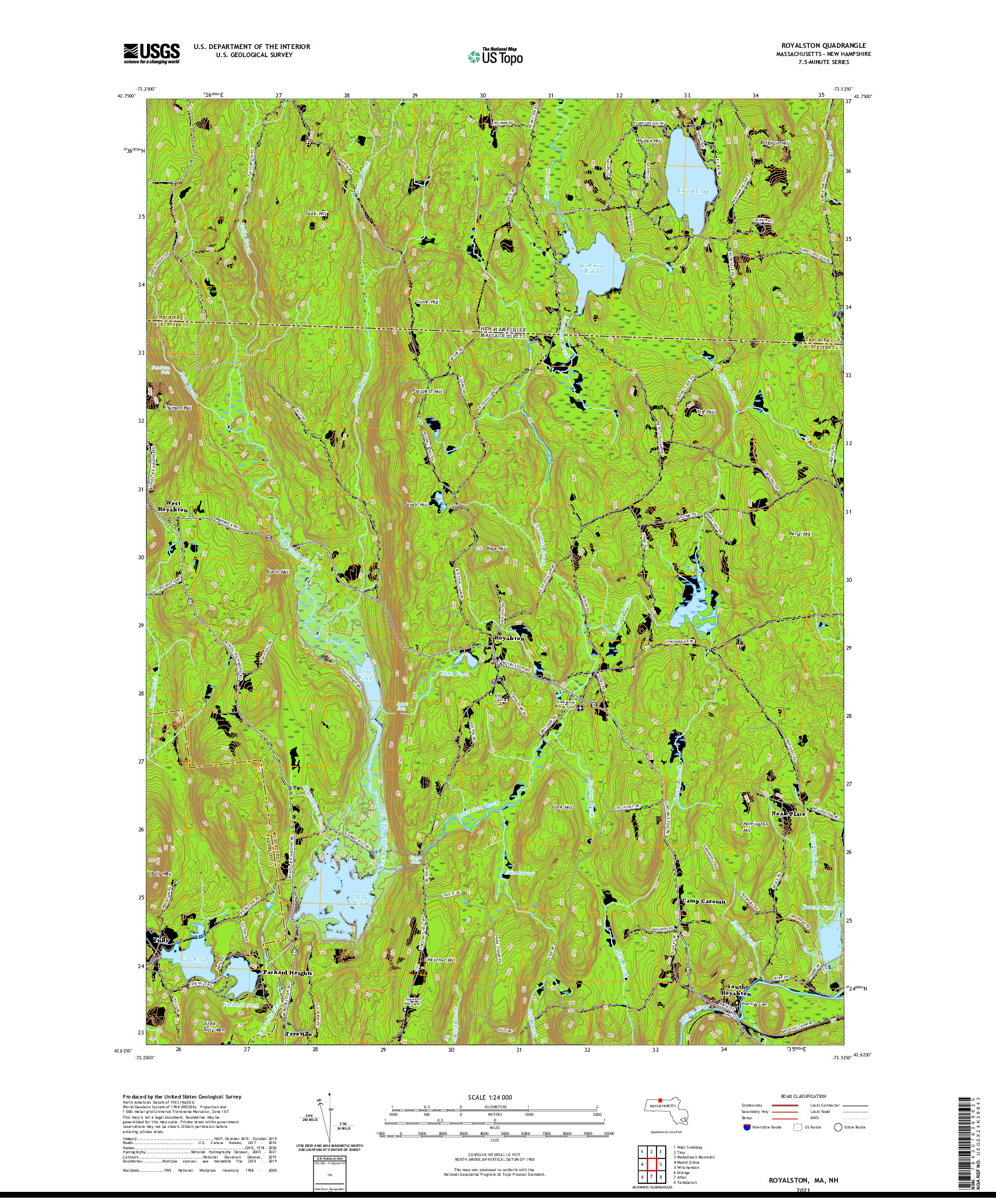 USGS US TOPO 7.5-MINUTE MAP FOR ROYALSTON, MA,NH 2021