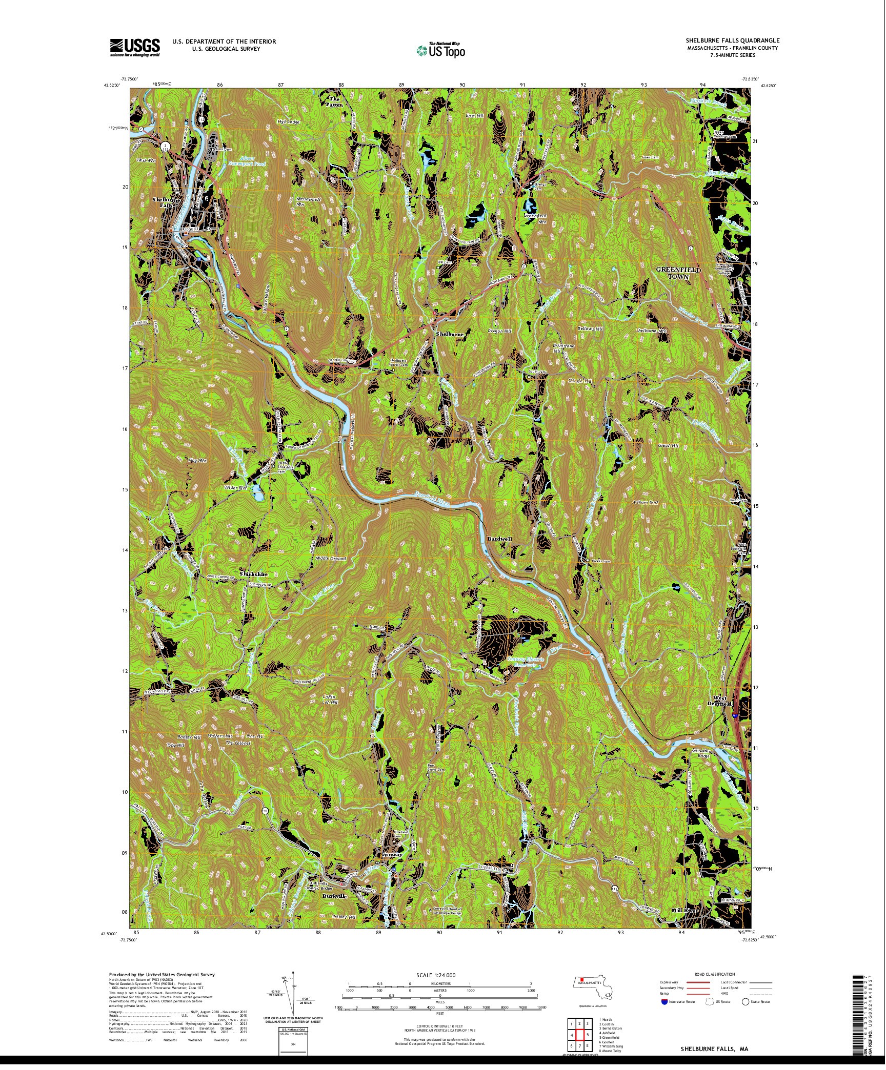 USGS US TOPO 7.5-MINUTE MAP FOR SHELBURNE FALLS, MA 2021