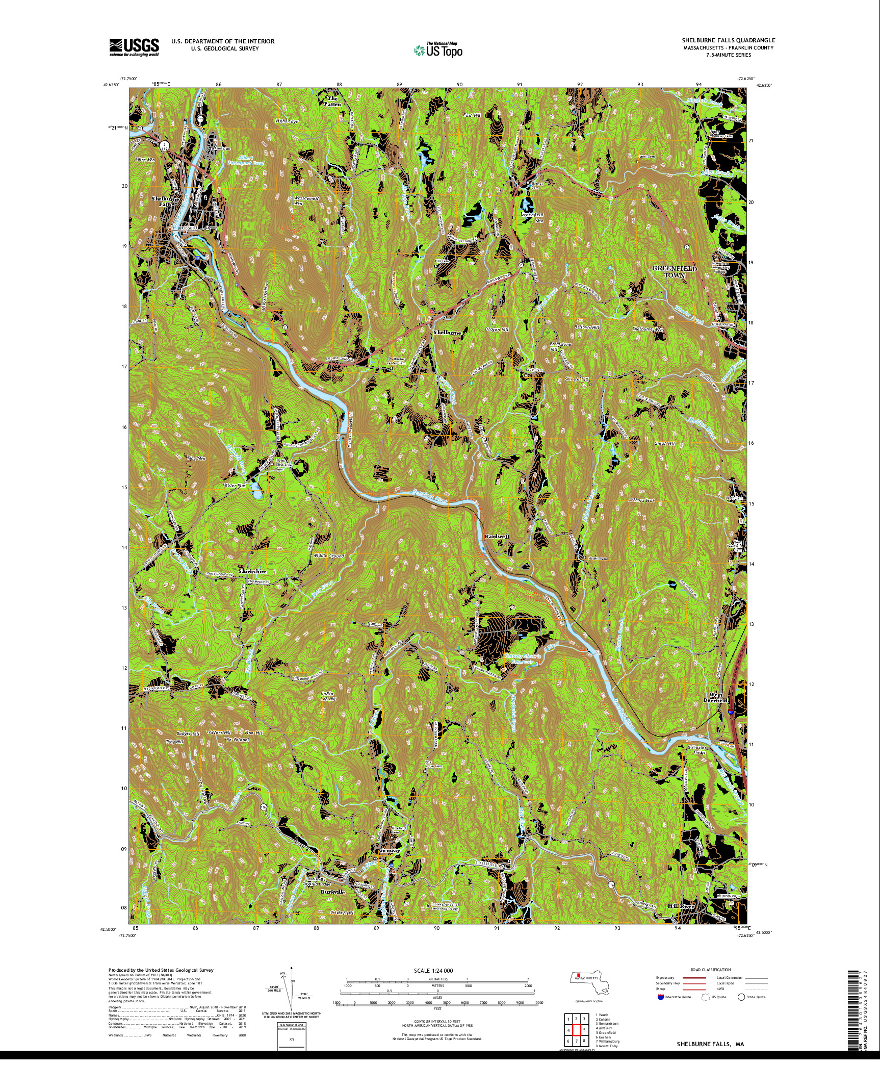 USGS US TOPO 7.5-MINUTE MAP FOR SHELBURNE FALLS, MA 2021