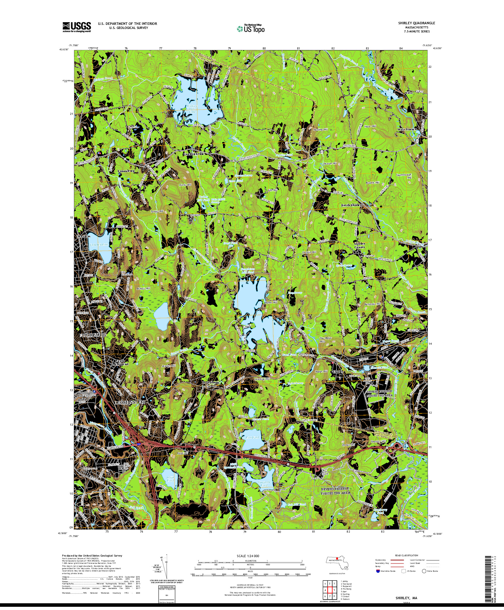 USGS US TOPO 7.5-MINUTE MAP FOR SHIRLEY, MA 2021