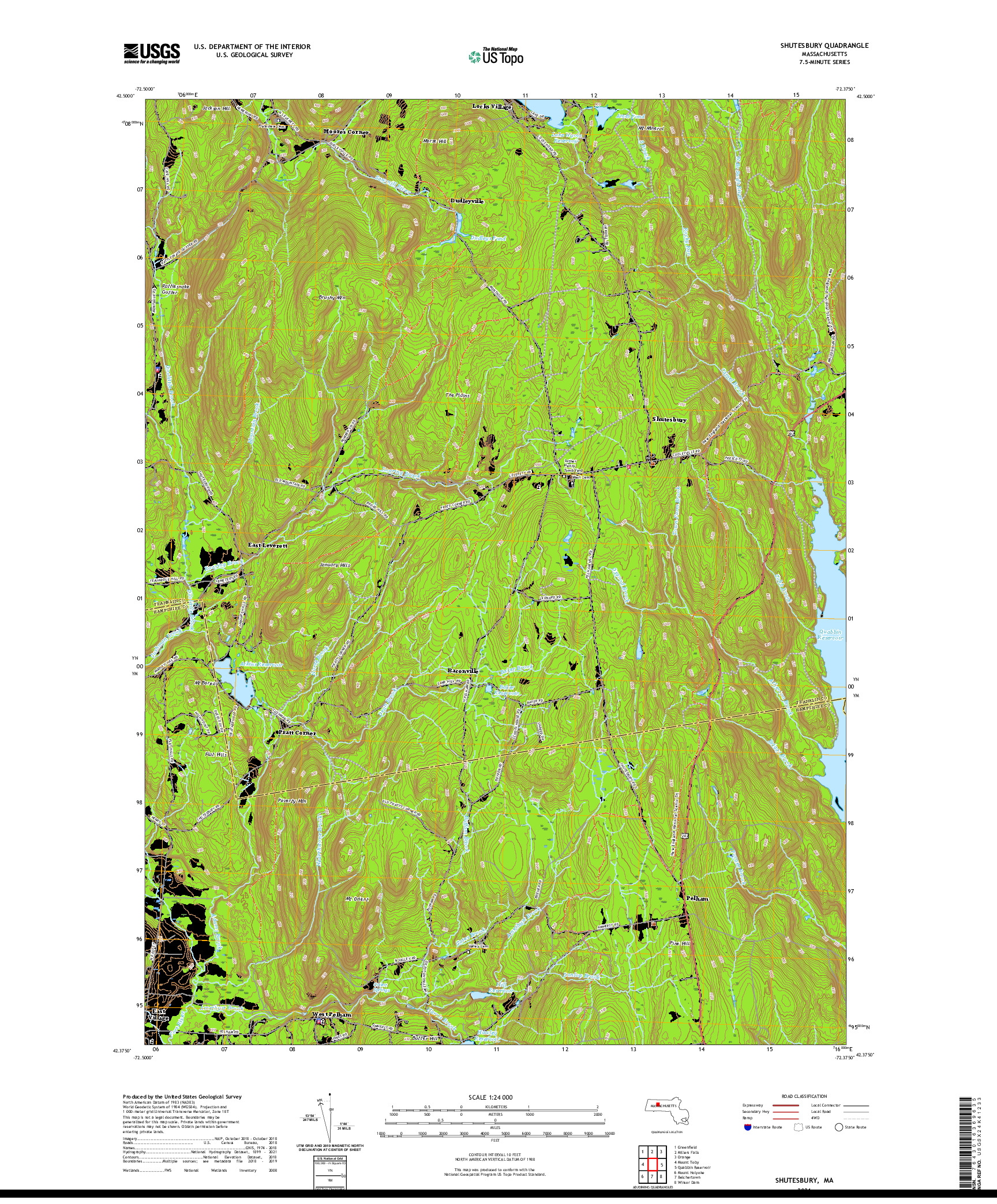 USGS US TOPO 7.5-MINUTE MAP FOR SHUTESBURY, MA 2021