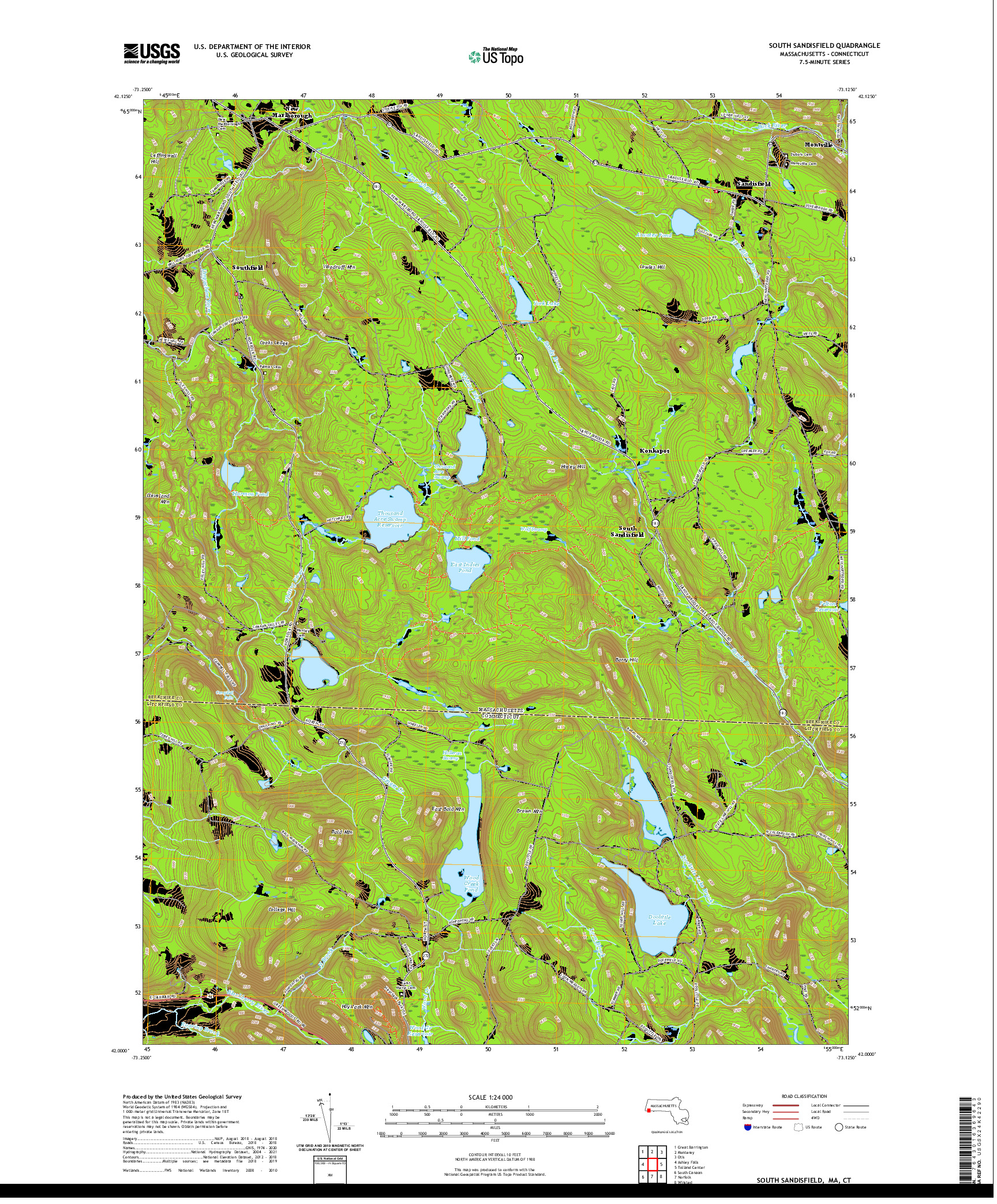 USGS US TOPO 7.5-MINUTE MAP FOR SOUTH SANDISFIELD, MA,CT 2021