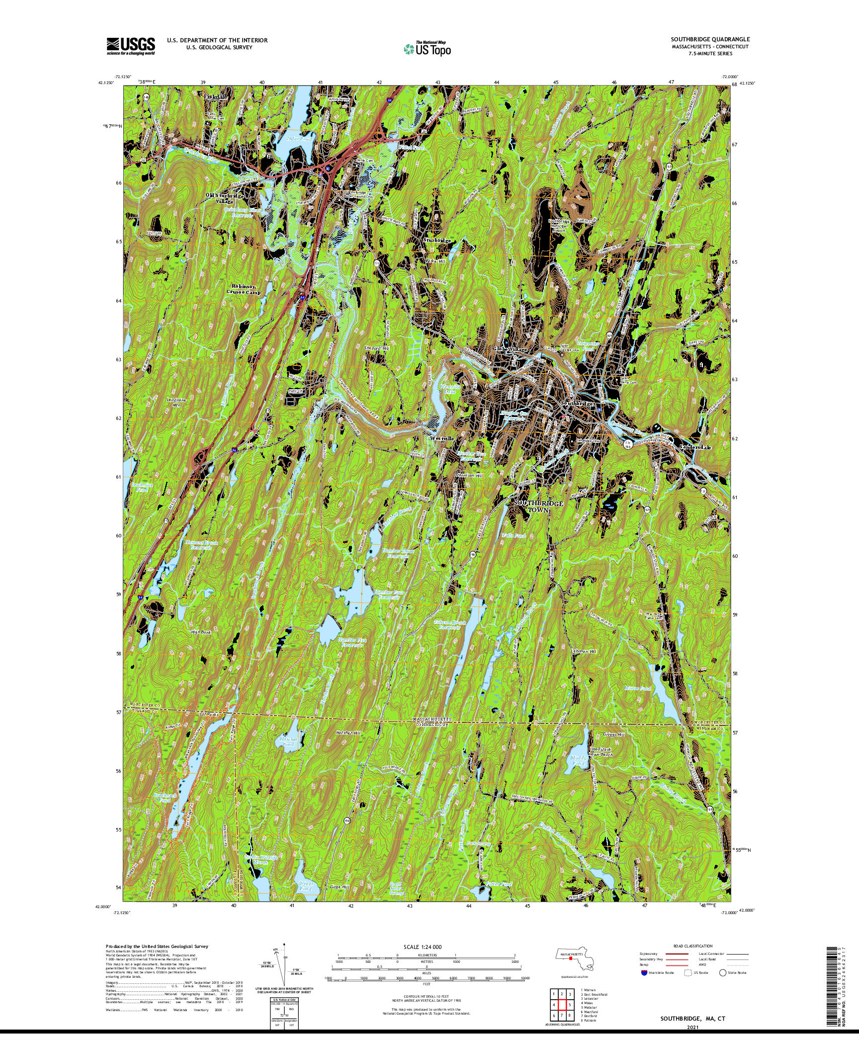 USGS US TOPO 7.5-MINUTE MAP FOR SOUTHBRIDGE, MA,CT 2021