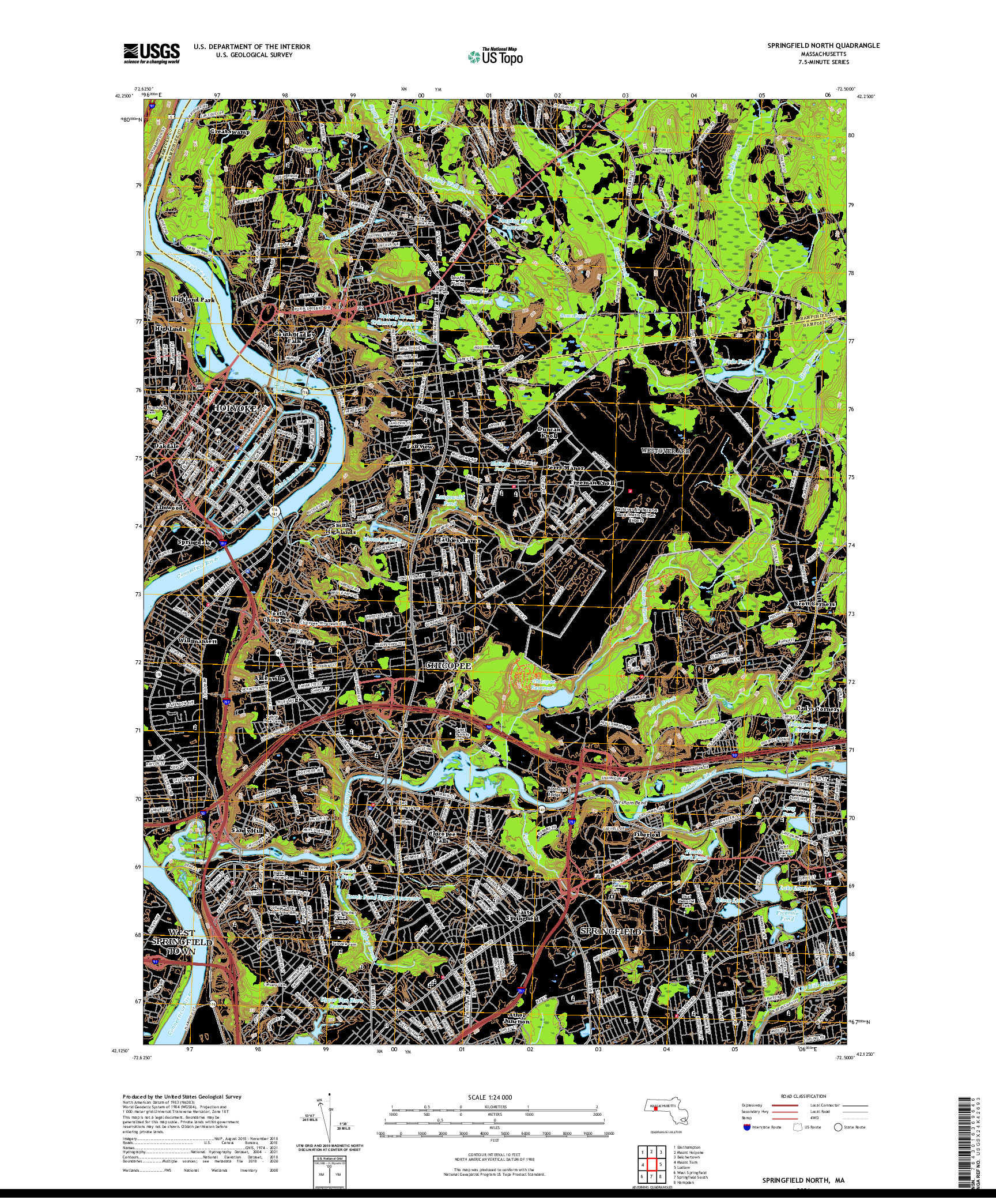 USGS US TOPO 7.5-MINUTE MAP FOR SPRINGFIELD NORTH, MA 2021