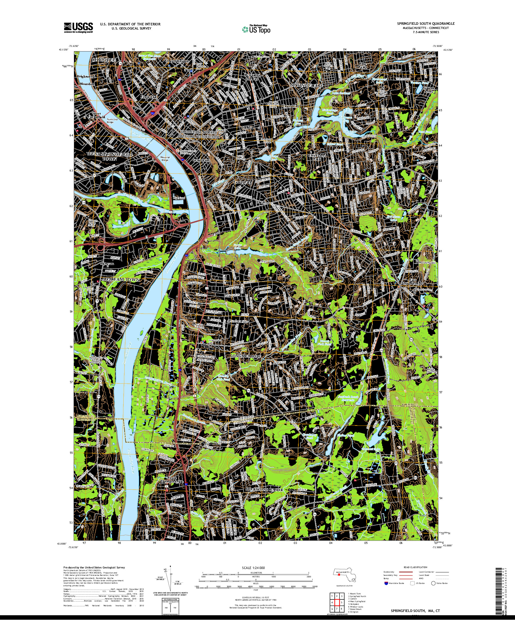 USGS US TOPO 7.5-MINUTE MAP FOR SPRINGFIELD SOUTH, MA,CT 2021