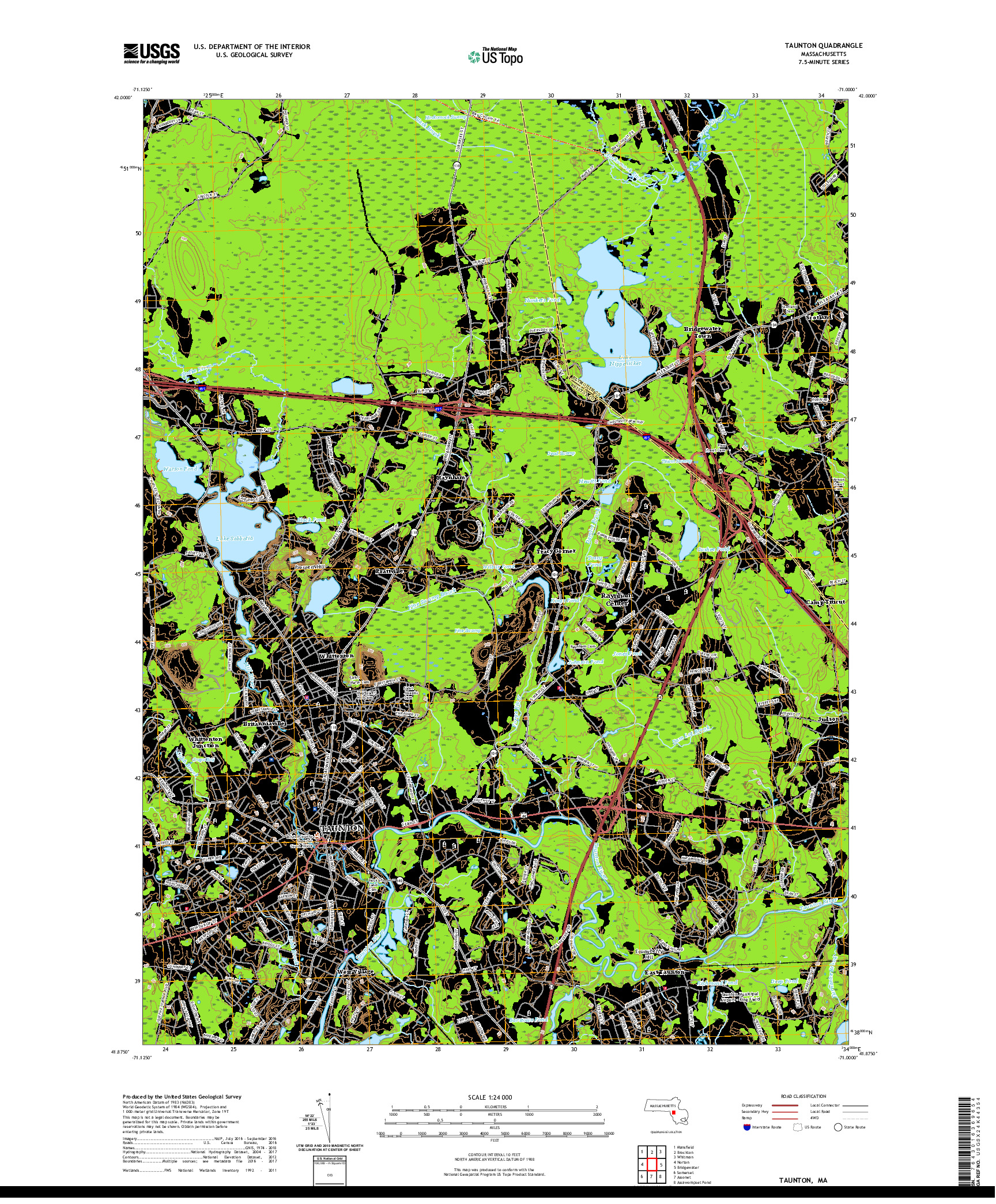 USGS US TOPO 7.5-MINUTE MAP FOR TAUNTON, MA 2021