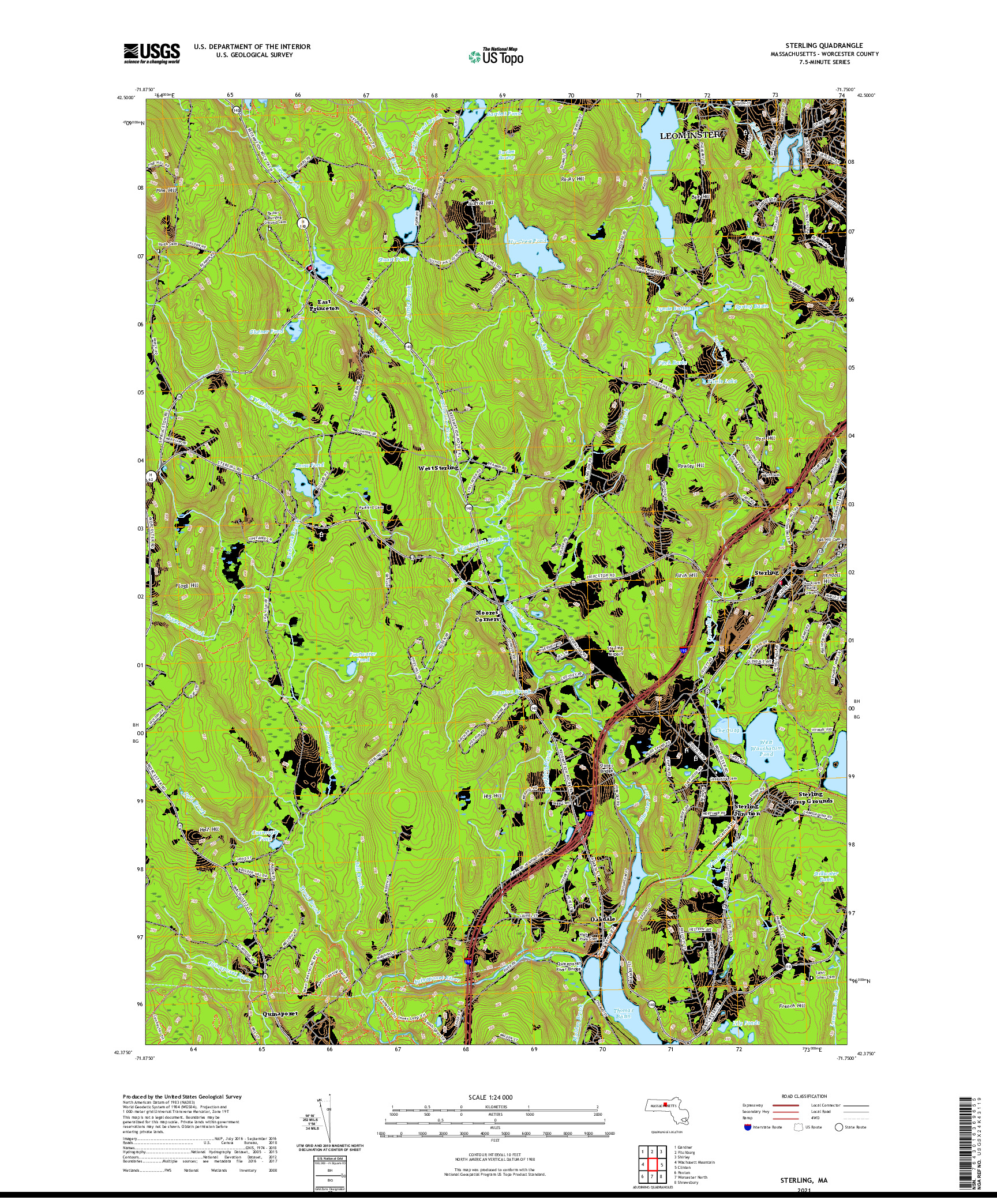 USGS US TOPO 7.5-MINUTE MAP FOR STERLING, MA 2021