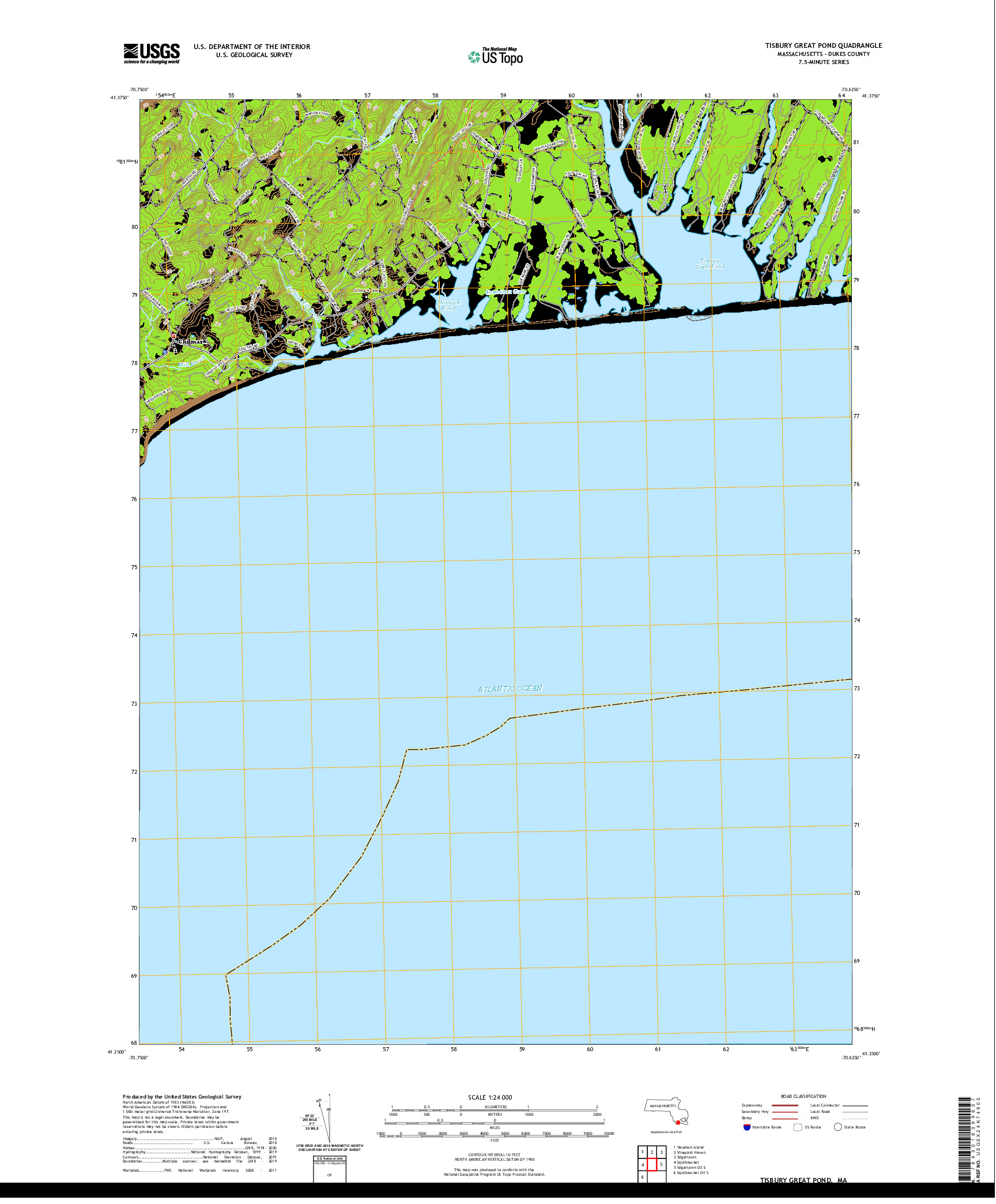 USGS US TOPO 7.5-MINUTE MAP FOR TISBURY GREAT POND, MA 2021