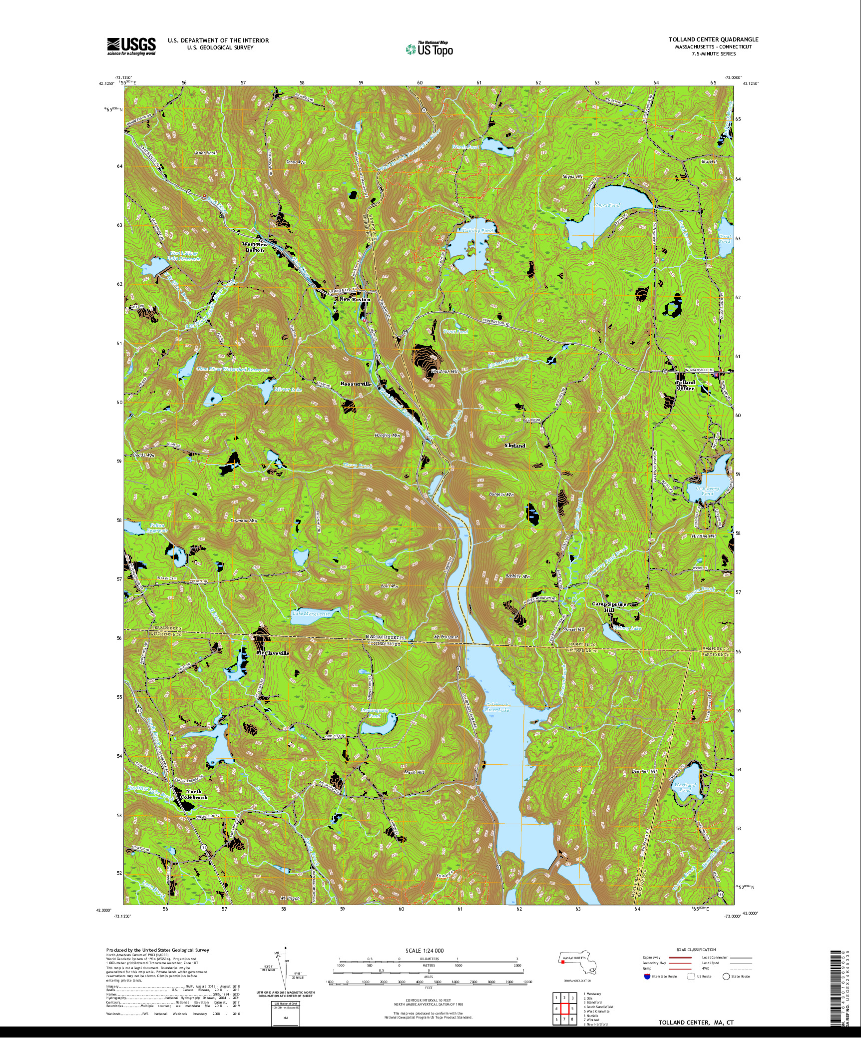 USGS US TOPO 7.5-MINUTE MAP FOR TOLLAND CENTER, MA,CT 2021